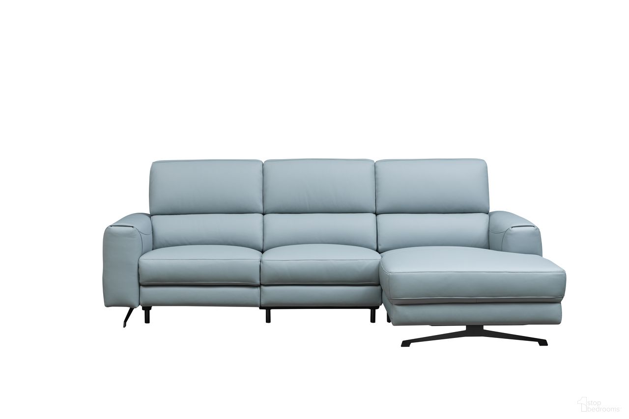 The appearance of Skyline Milano 3-Seater Power Recliner Sectional Sofa with Chaise In Blue designed by Klaussner Home Furnishings in the modern / contemporary interior design. This blue piece of furniture was selected by 1StopBedrooms from Skyline Collection to add a touch of cosiness and style into your home. Sku: RG19141A-L1.5RTP1;RG19141A-R1.5CH. Material: Top Grain Leather.