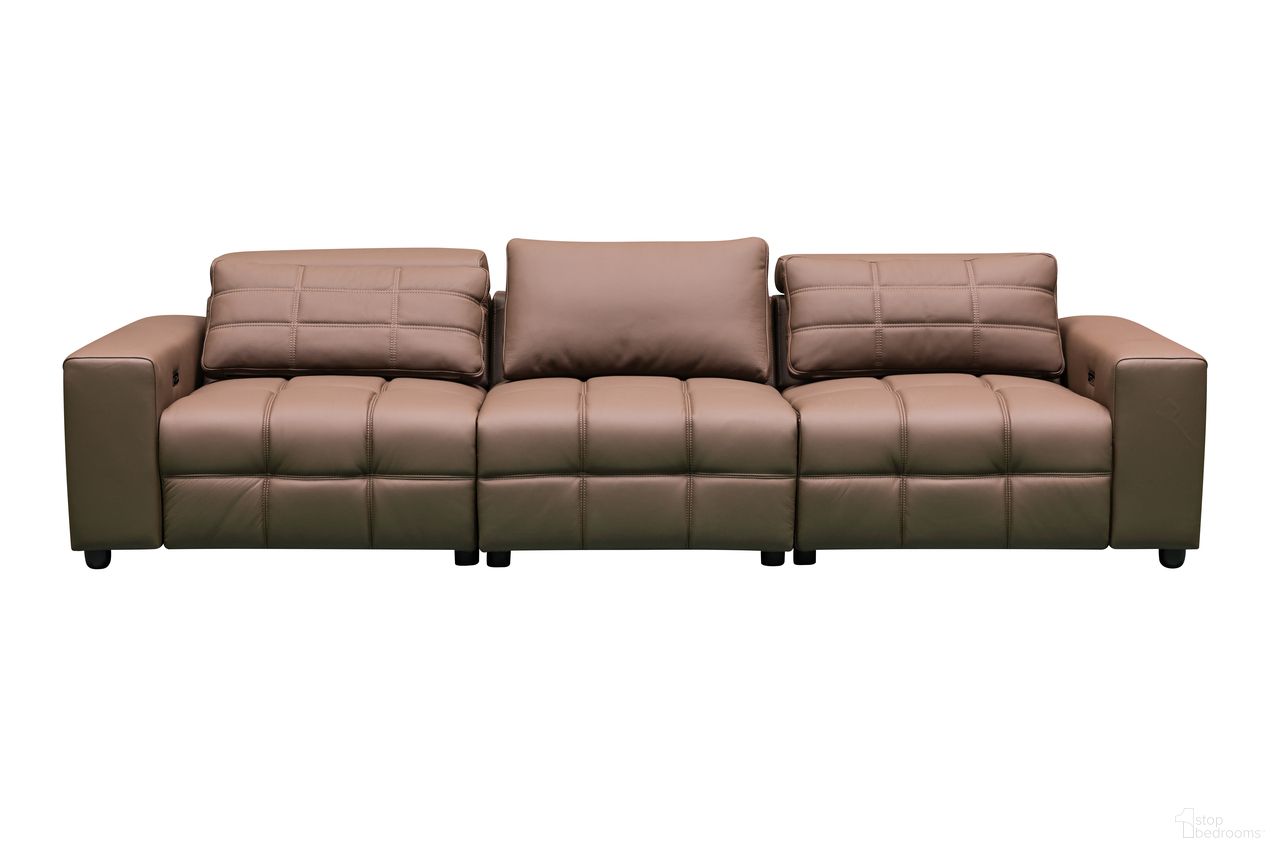 The appearance of Skyline Serenity 3 Seater Leather Power Reclining Sofa with Two Power Recliners In Brown designed by Klaussner Home Furnishings in the modern / contemporary interior design. This brown piece of furniture was selected by 1StopBedrooms from Skyline Collection to add a touch of cosiness and style into your home. Sku: SH188-L1.75RP1;SH188-A1.75T;SH188-R1.75RP1. Material: Top Grain Leather.