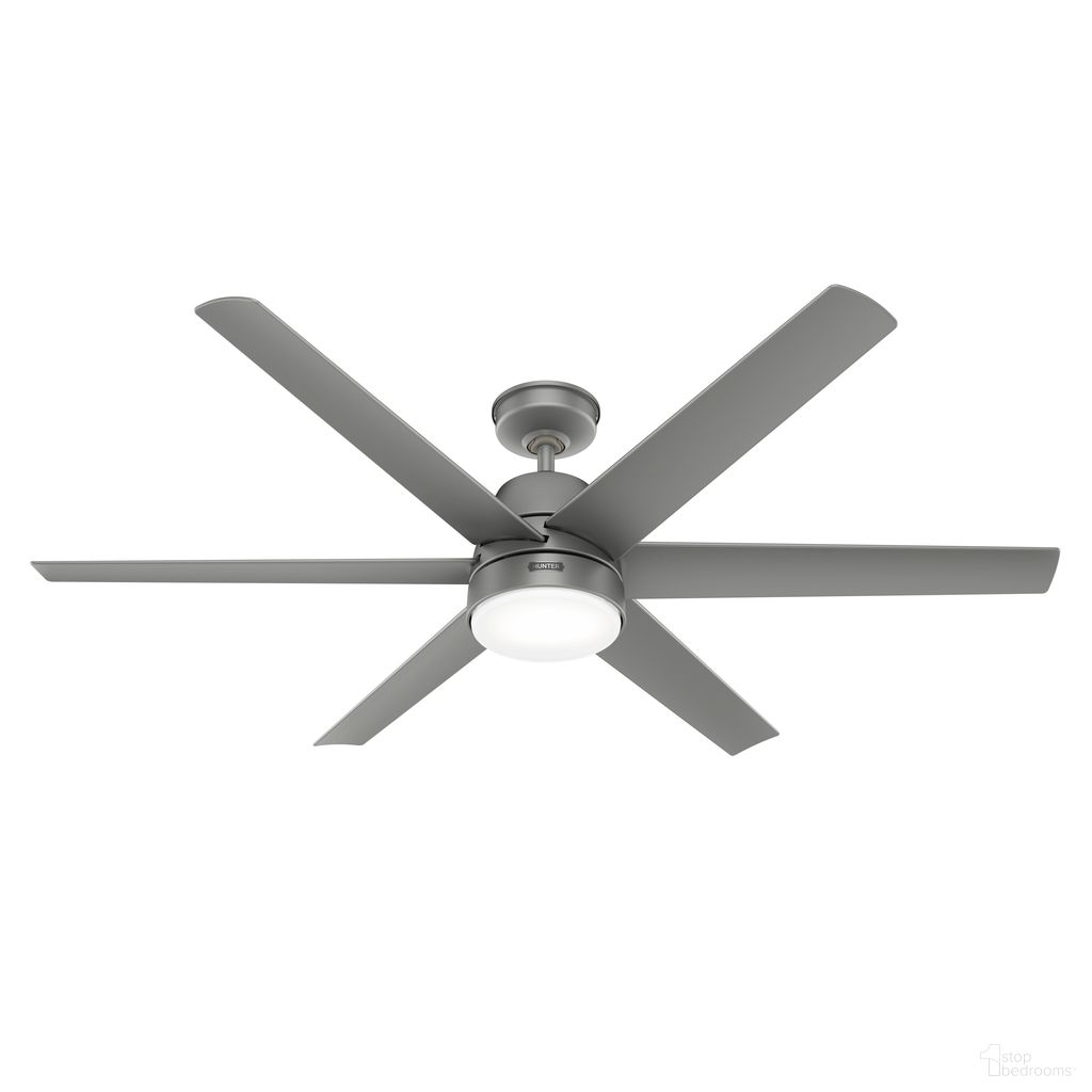 The appearance of Skysail 60 Inch Energy Star WeatherMax Indoor/Outdoor Ceiling Fan with LED Light Kit and Wall Control In Matte Silver designed by Hunter Fan in the transitional interior design. This matte silver piece of furniture was selected by 1StopBedrooms from Skysail Collection to add a touch of cosiness and style into your home. Sku: 51876. Material: Plastic.