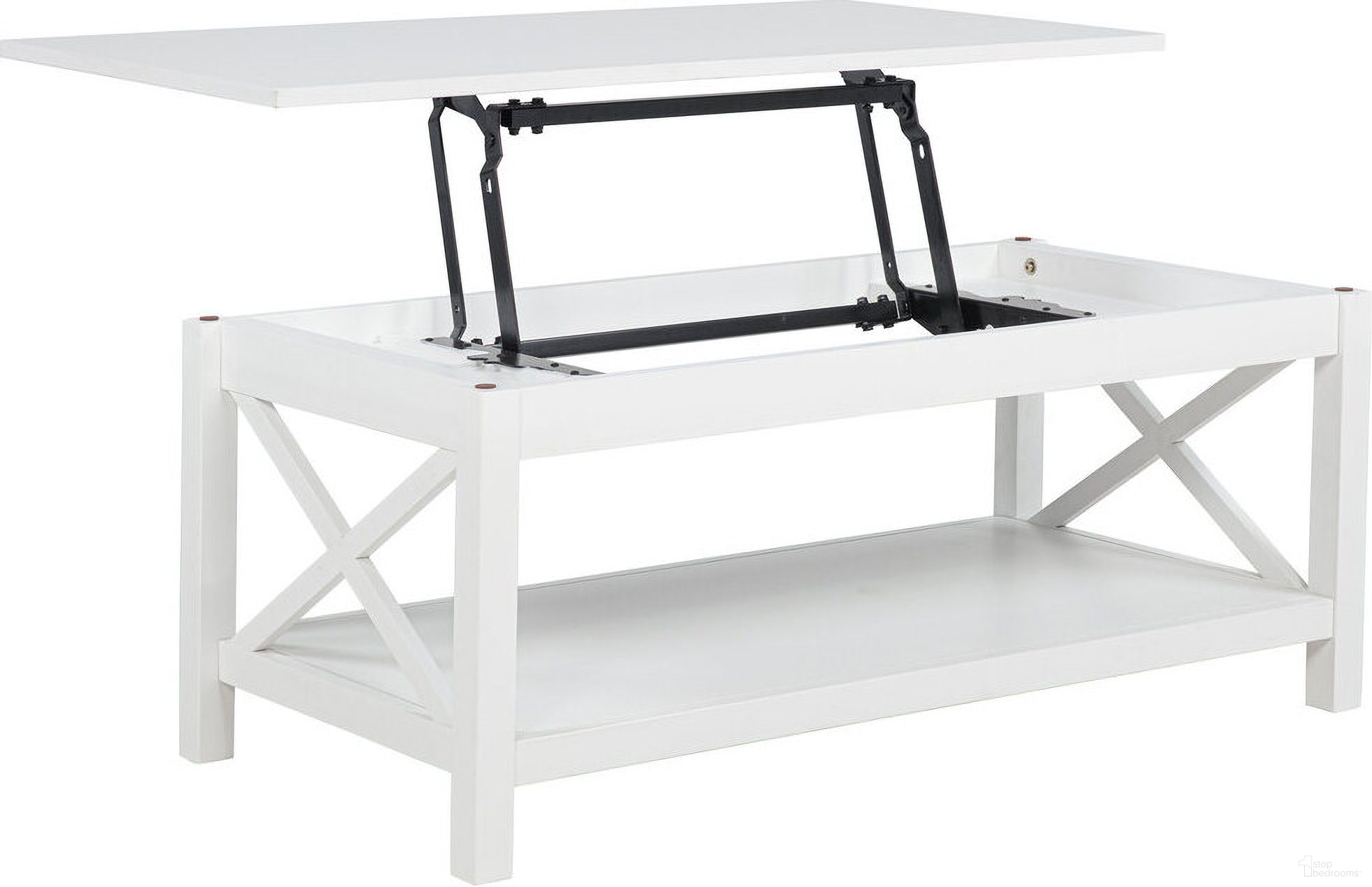 The appearance of Skyview 44-Inch Rectangular Lift Top Coffee Table In White designed by Coaster in the coastal interior design. This white piece of furniture  was selected by 1StopBedrooms from Skyview Collection to add a touch of cosiness and style into your home. Sku: 722088. Material: MDF.