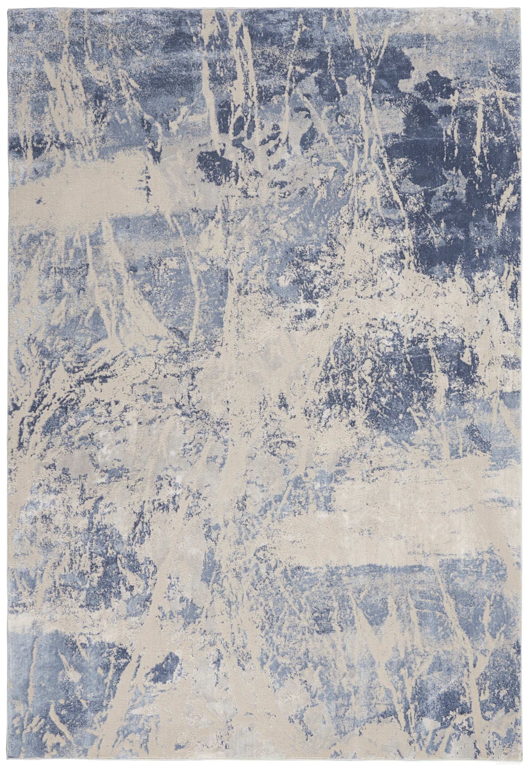 The appearance of Sleek Textures Blue and Cream 3'11" x 5'11" Area Rug designed by Nourison in the modern / contemporary interior design. This blue and cream piece of furniture  was selected by 1StopBedrooms from Sleek Textures Collection to add a touch of cosiness and style into your home. Sku: 99446711403. Material: Viscose.