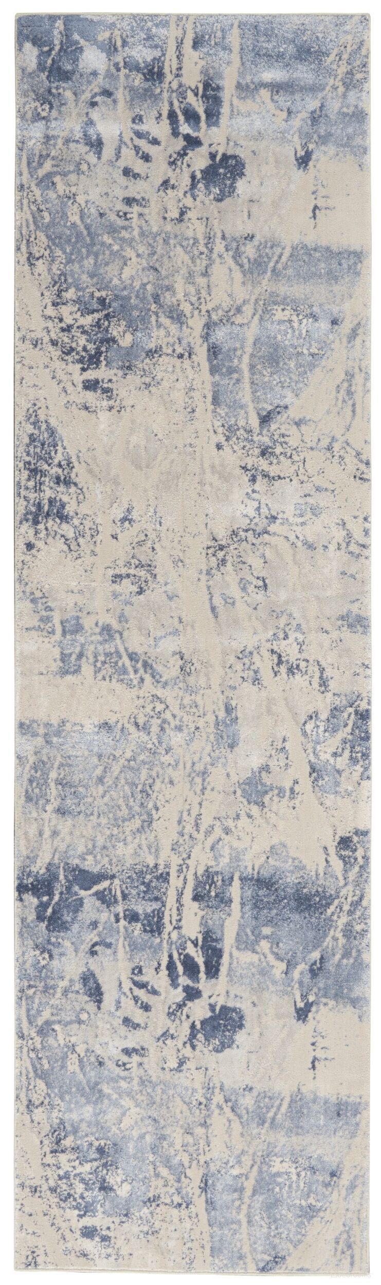 Sleek Textures Blue and Cream 2'2" x 7'6" Runner Area Rug