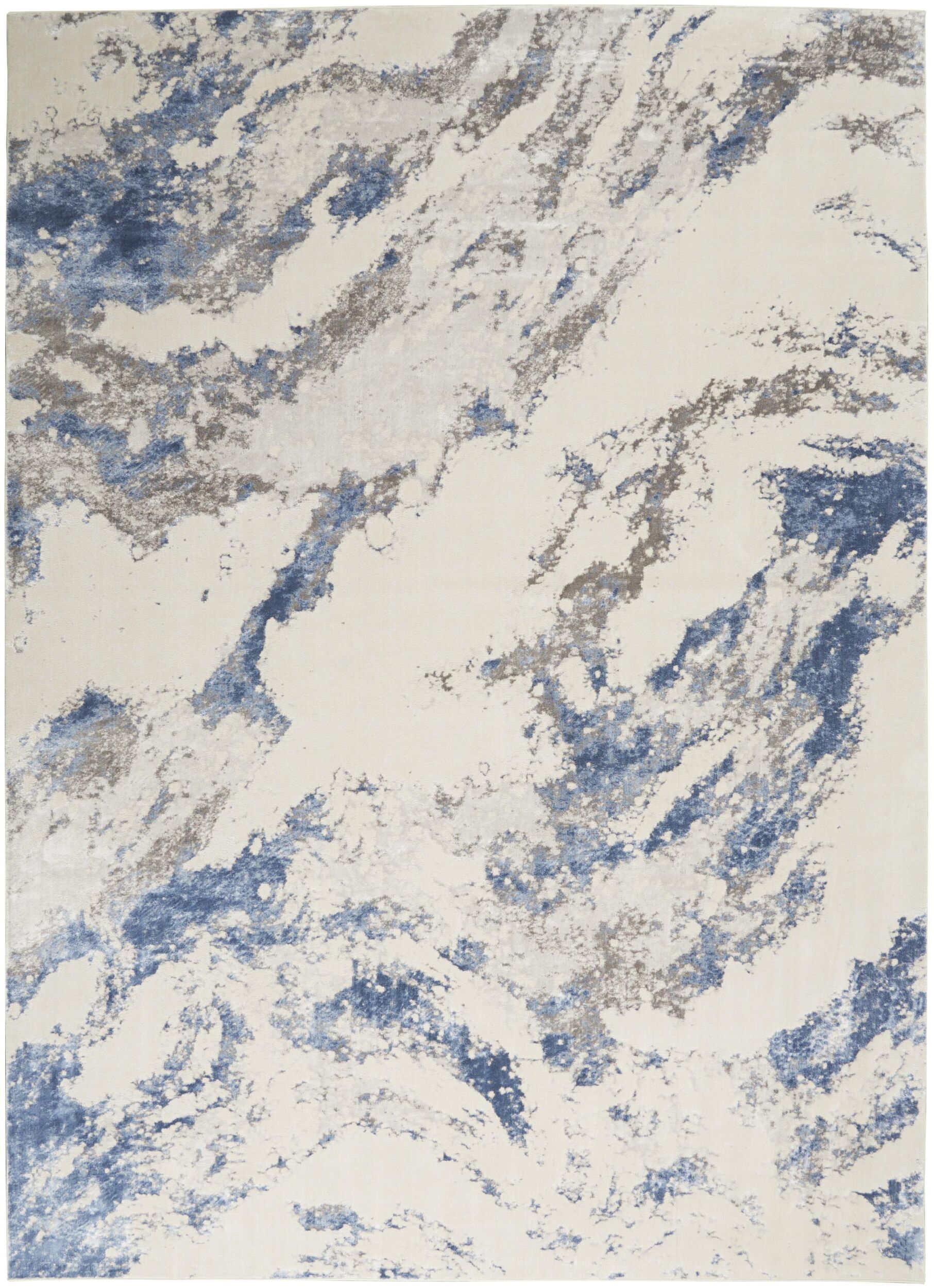 Sleek Textures Blue and Ivory and Grey 7'10" x 10'6" Area Rug