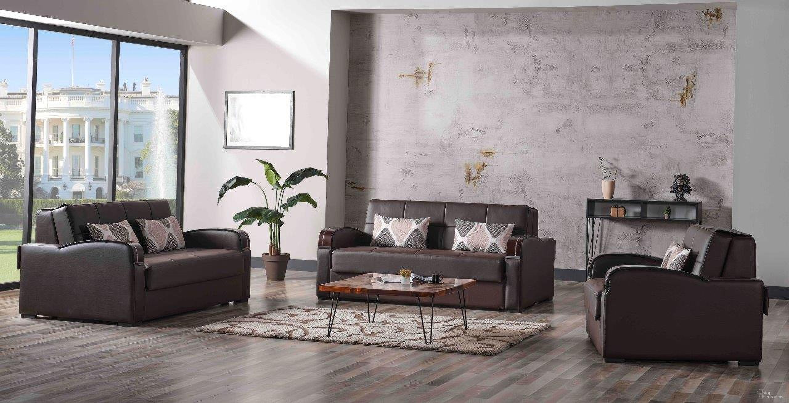 The appearance of Sleep Plus Upholstered Convertible Sofabed with Storage In Brown designed by Casamode in the modern / contemporary interior design. This brown piece of furniture  was selected by 1StopBedrooms from Sleep Plus Collection to add a touch of cosiness and style into your home. Sku: SLP-SB-BN-PU. Material: PU.
