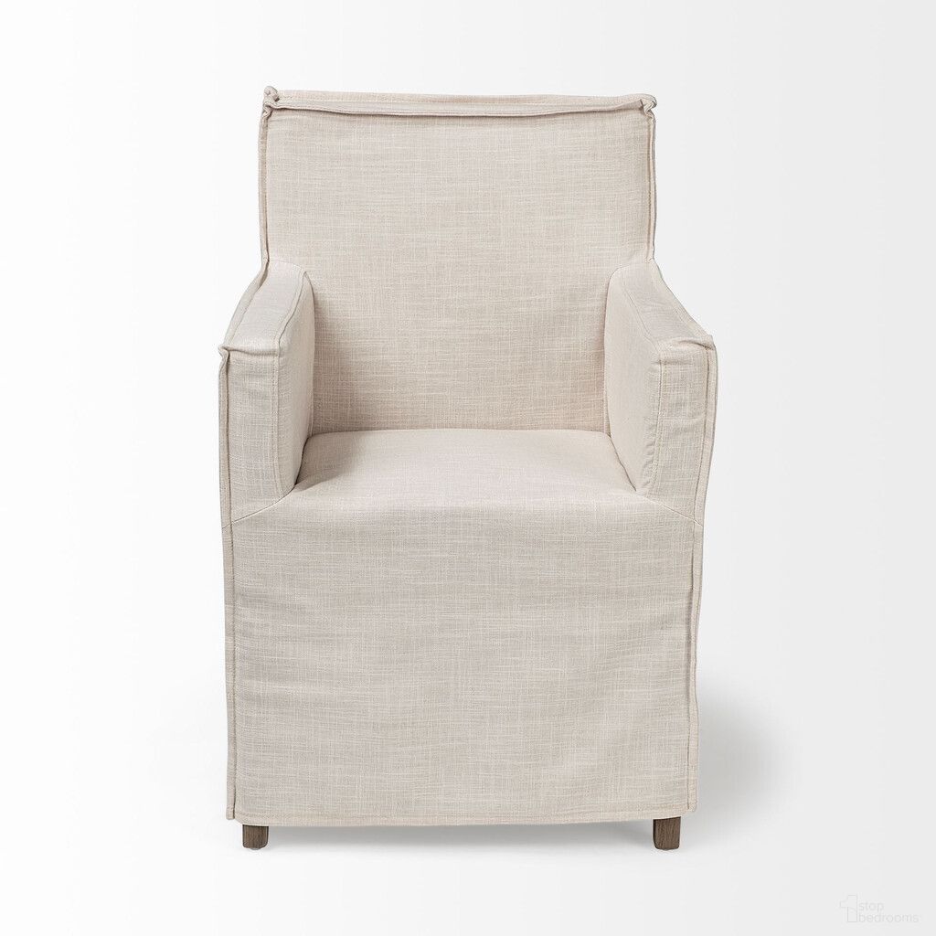 The appearance of Slipcovered Upholstered Fabric Dining Arm Chair In Brown and Cream designed by Homeroots in the transitional interior design. This brown and cream piece of furniture was selected by 1StopBedrooms from to add a touch of cosiness and style into your home. Sku: 380442. Material: Fabric. Chair Type: Arm Chair.