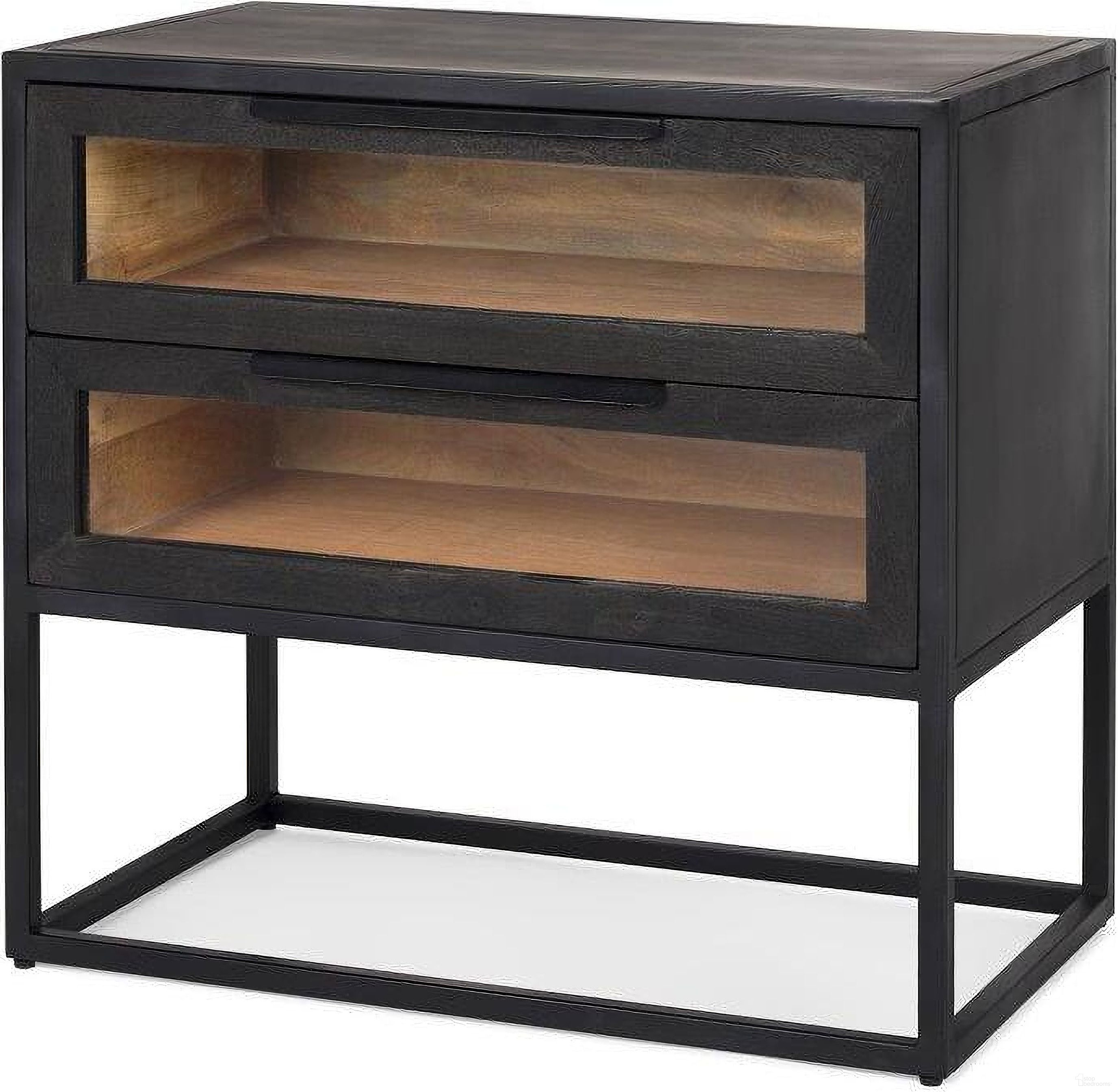 The appearance of Sloan Dark Wood With Black Metal Frame Side Table designed by Mercana in the country / farmhouse interior design. This black and brown piece of furniture  was selected by 1StopBedrooms from Sloan Collection to add a touch of cosiness and style into your home. Sku: 69888. Material: Wood.