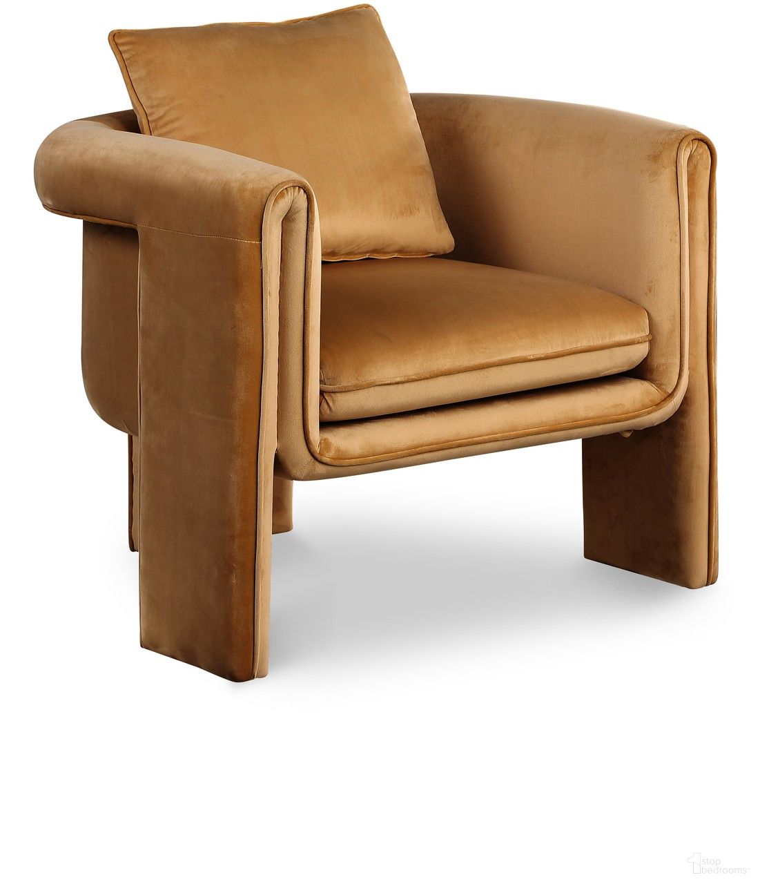 The appearance of Sloan Velvet Accent Chair In Saddle designed by Meridian in the modern / contemporary interior design. This saddle piece of furniture was selected by 1StopBedrooms from Sloan Collection to add a touch of cosiness and style into your home. Sku: 424Saddle. Material: Wood.