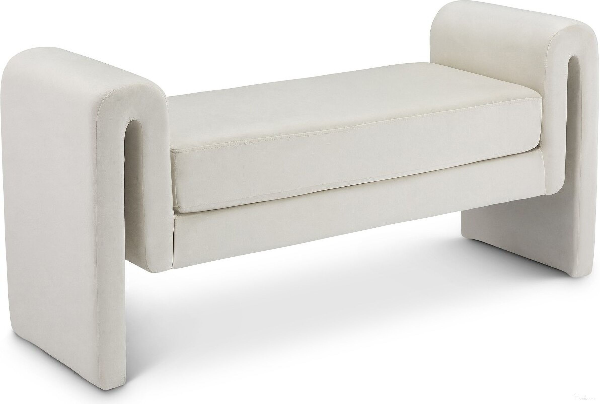 The appearance of Sloan Velvet 2 Seater Bench In Cream designed by Meridian in the modern / contemporary interior design. This cream velvet piece of furniture  was selected by 1StopBedrooms from Sloan Collection to add a touch of cosiness and style into your home. Sku: 181Cream. Material: Velvet.