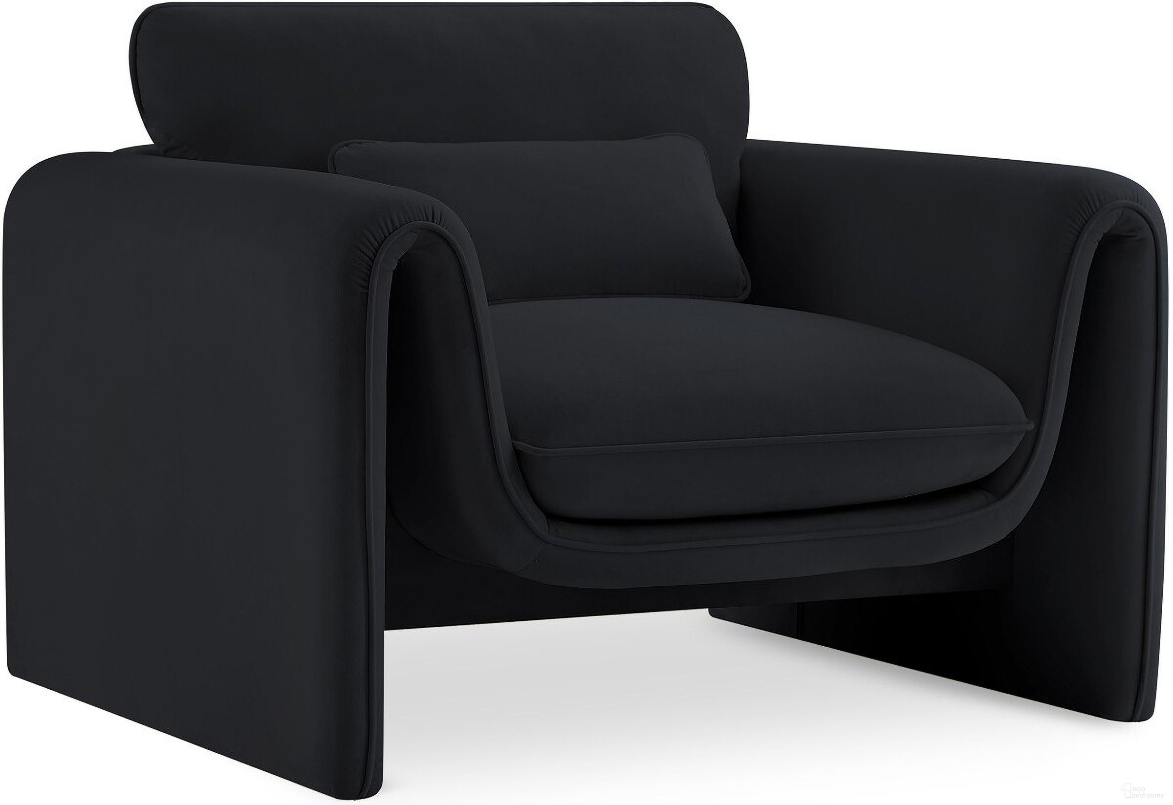 The appearance of Sloan Velvet Fabric Chair In Black designed by Meridian in the modern / contemporary interior design. This black piece of furniture was selected by 1StopBedrooms from Sloan Collection to add a touch of cosiness and style into your home. Sku: 199Black-C. Material: Velvet.