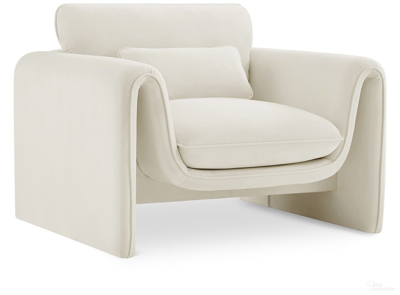 The appearance of Sloan Velvet Fabric Chair In Cream designed by Meridian in the modern / contemporary interior design. This cream piece of furniture was selected by 1StopBedrooms from Sloan Collection to add a touch of cosiness and style into your home. Sku: 199Cream-C. Material: Velvet.