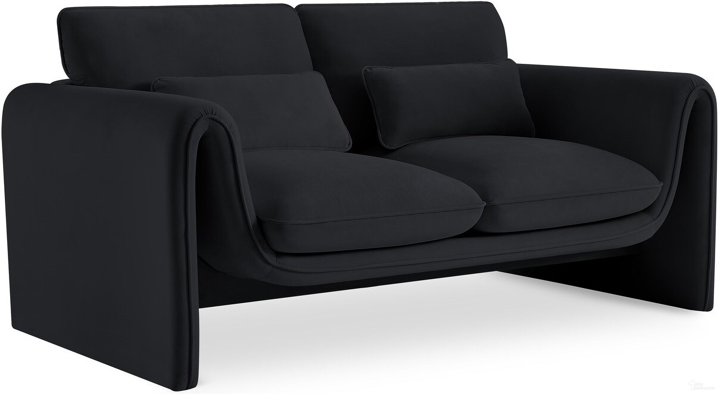 The appearance of Sloan Velvet Fabric Loveseat In Black designed by Meridian in the modern / contemporary interior design. This black piece of furniture was selected by 1StopBedrooms from Sloan Collection to add a touch of cosiness and style into your home. Sku: 199Black-L. Material: Velvet.