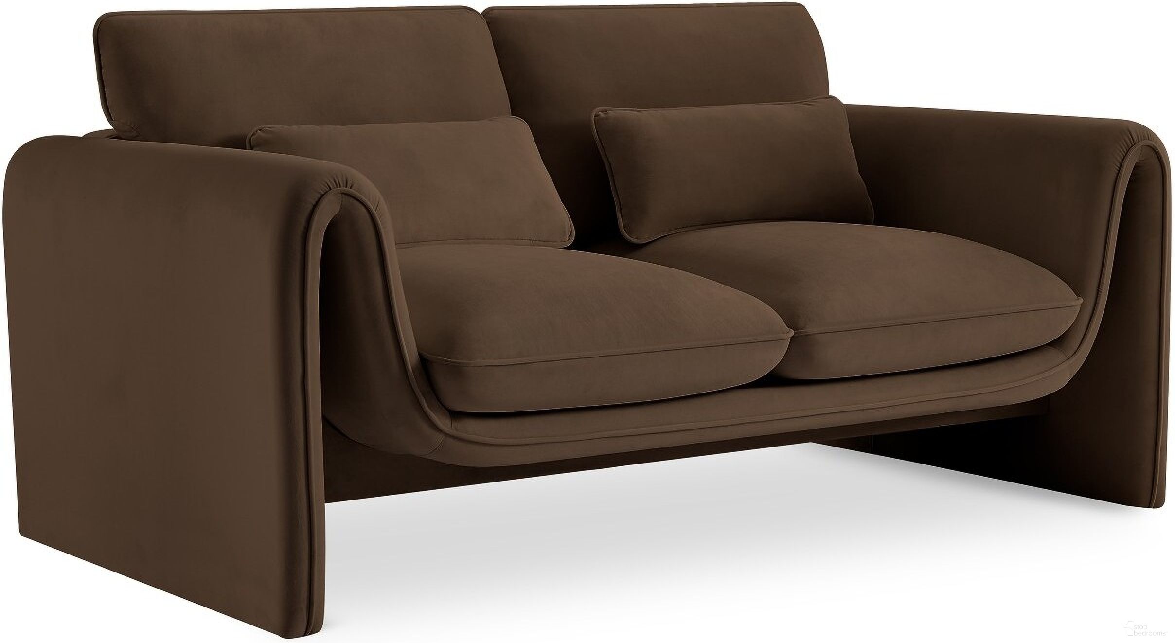 The appearance of Sloan Velvet Fabric Loveseat In Brown designed by Meridian in the modern / contemporary interior design. This brown piece of furniture was selected by 1StopBedrooms from Sloan Collection to add a touch of cosiness and style into your home. Sku: 199Brown-L. Material: Velvet.