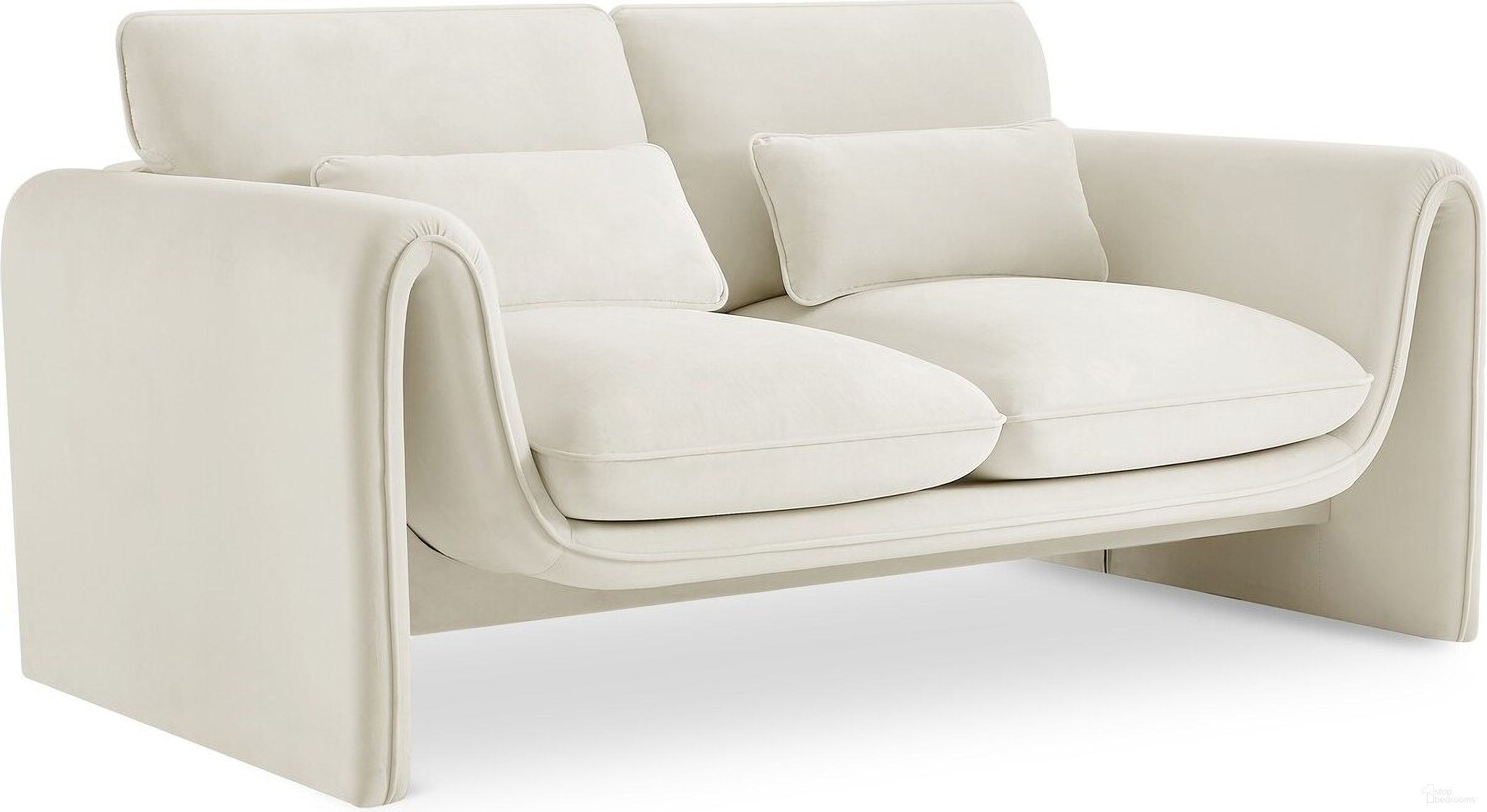 The appearance of Sloan Velvet Fabric Loveseat In Cream designed by Meridian in the modern / contemporary interior design. This cream piece of furniture was selected by 1StopBedrooms from Sloan Collection to add a touch of cosiness and style into your home. Sku: 199Cream-L. Material: Velvet.