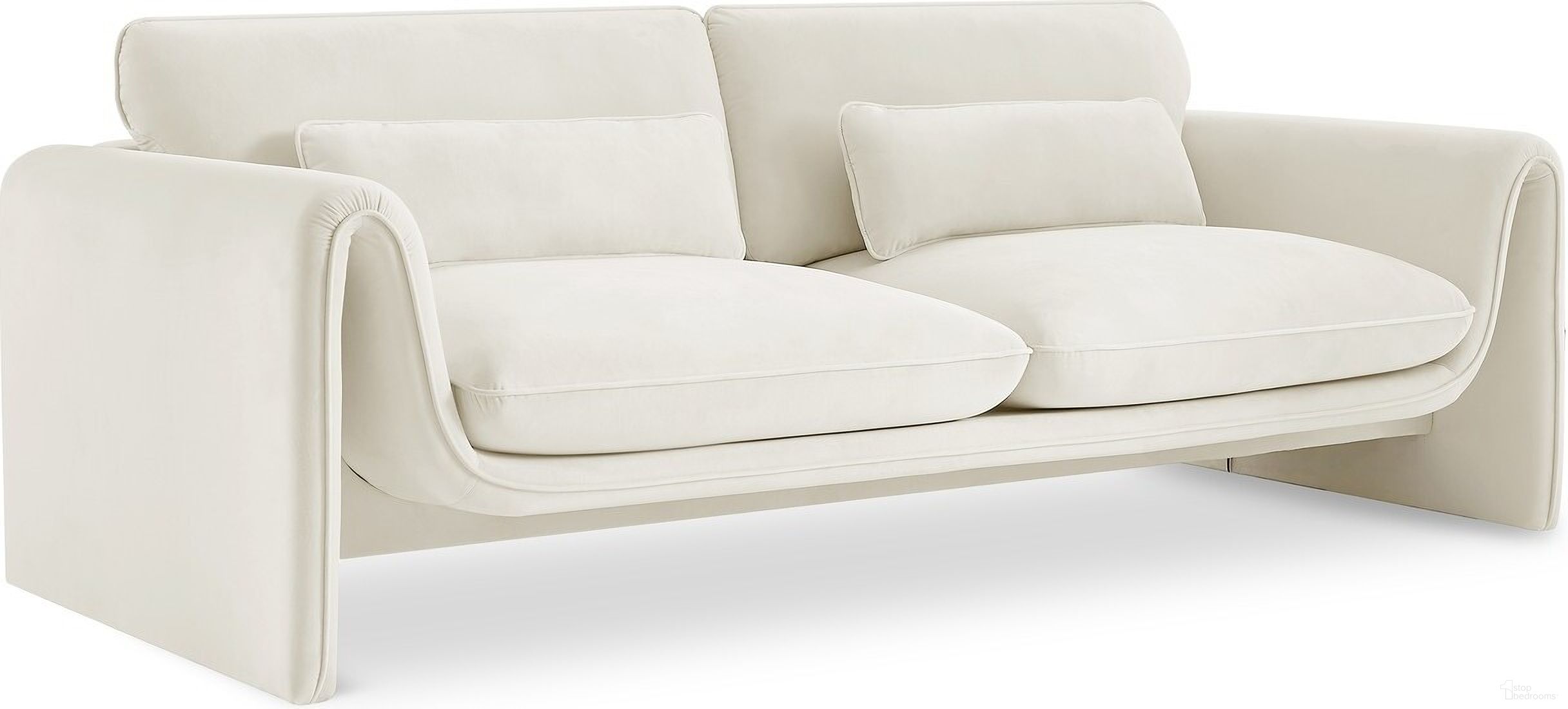 The appearance of Sloan Velvet Fabric Sofa In Cream designed by Meridian in the modern / contemporary interior design. This cream piece of furniture was selected by 1StopBedrooms from Sloan Collection to add a touch of cosiness and style into your home. Sku: 199Cream-S. Material: Velvet.