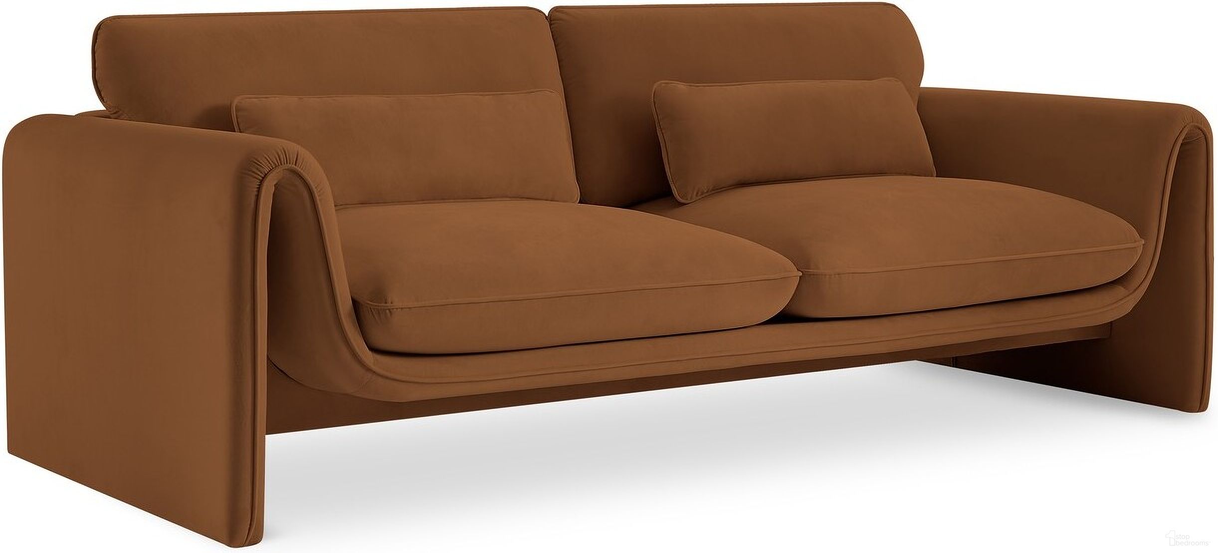The appearance of Sloan Velvet Fabric Sofa In Saddle designed by Meridian in the modern / contemporary interior design. This saddle piece of furniture was selected by 1StopBedrooms from Sloan Collection to add a touch of cosiness and style into your home. Sku: 199Saddle-S. Material: Velvet.