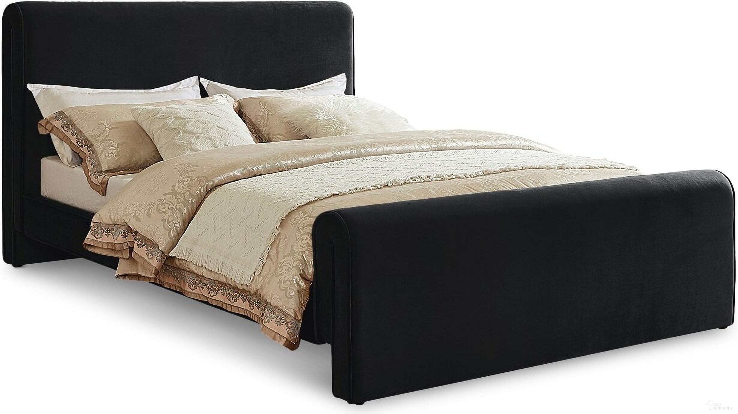 The appearance of Sloan Velvet King Bed In Black designed by Meridian in the modern / contemporary interior design. This black piece of furniture was selected by 1StopBedrooms from Sloan Collection to add a touch of cosiness and style into your home. Sku: SloanBlack-K Box 1/3 (Headboard);SloanBlack-K Box 2/3 (Footboard / Slats);SloanBlack-K Box 3/3 (Side Rails / Center Support Bar / Hardware). Bed Type: Panel Bed. Bed Size: King. Material: Velvet.