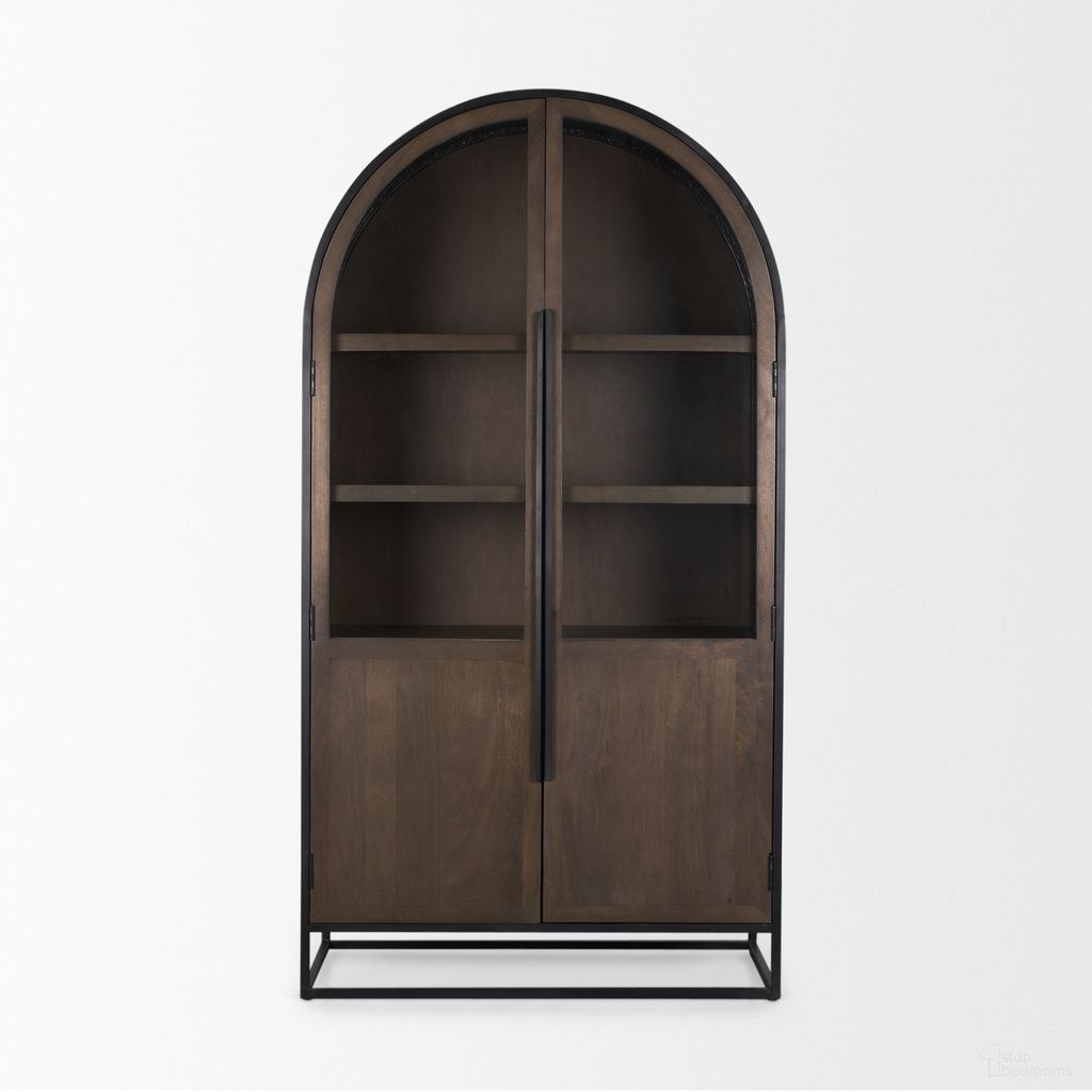 The appearance of Sloan Wood And Metal Arched Curio Cabinet In Dark Brown designed by Mercana in the transitional interior design. This dark brown piece of furniture  was selected by 1StopBedrooms from Sloan Collection to add a touch of cosiness and style into your home. Sku: 70828. Material: Wood.