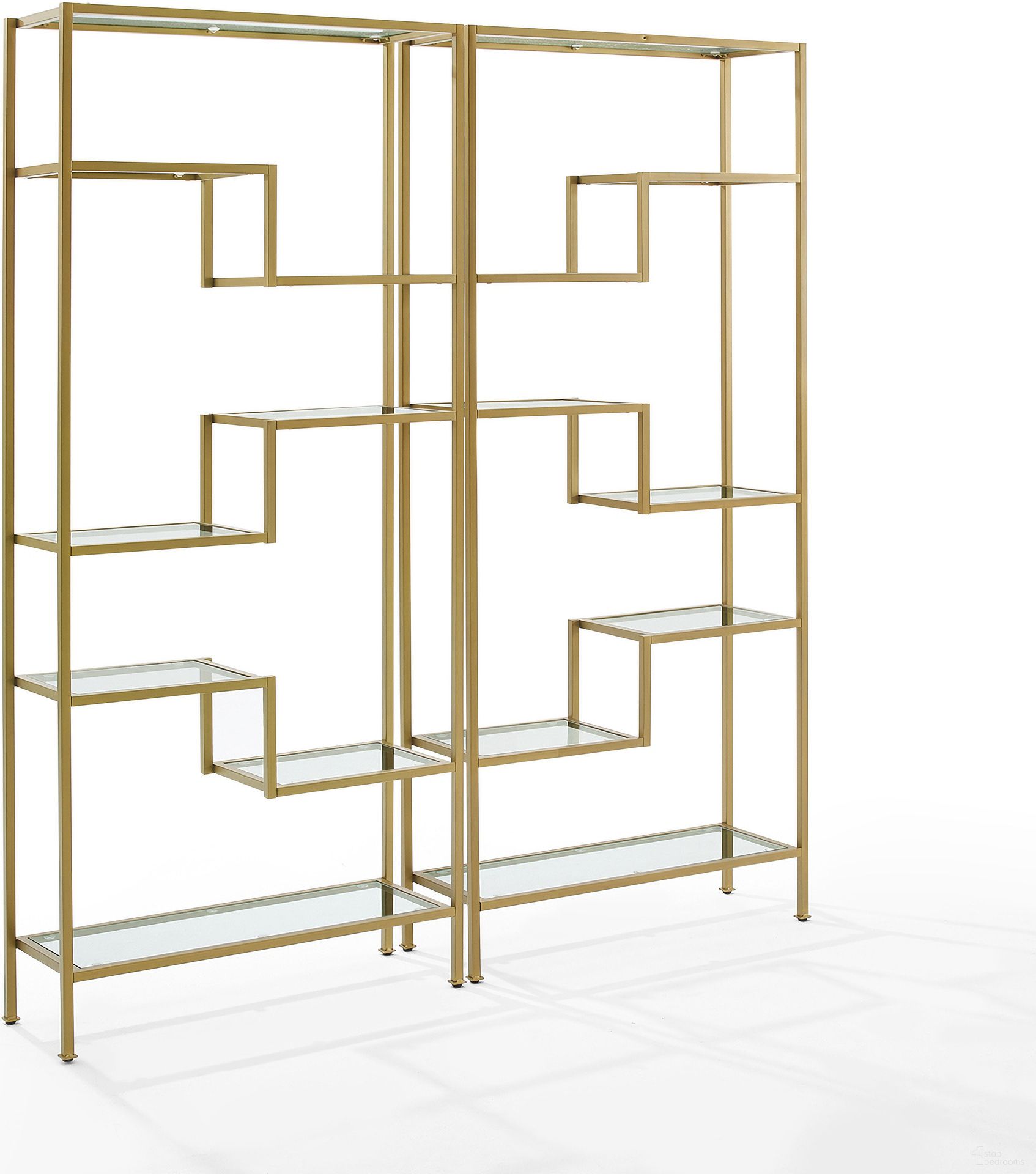 The appearance of Sloane 2-Piece Etagere Bookcase Set In Gold designed by Crosley Brands in the modern / contemporary interior design. This gold piece of furniture was selected by 1StopBedrooms from Sloane Collection to add a touch of cosiness and style into your home. Sku: CF1113-GL;CF1113-GL. Material: Steel.
