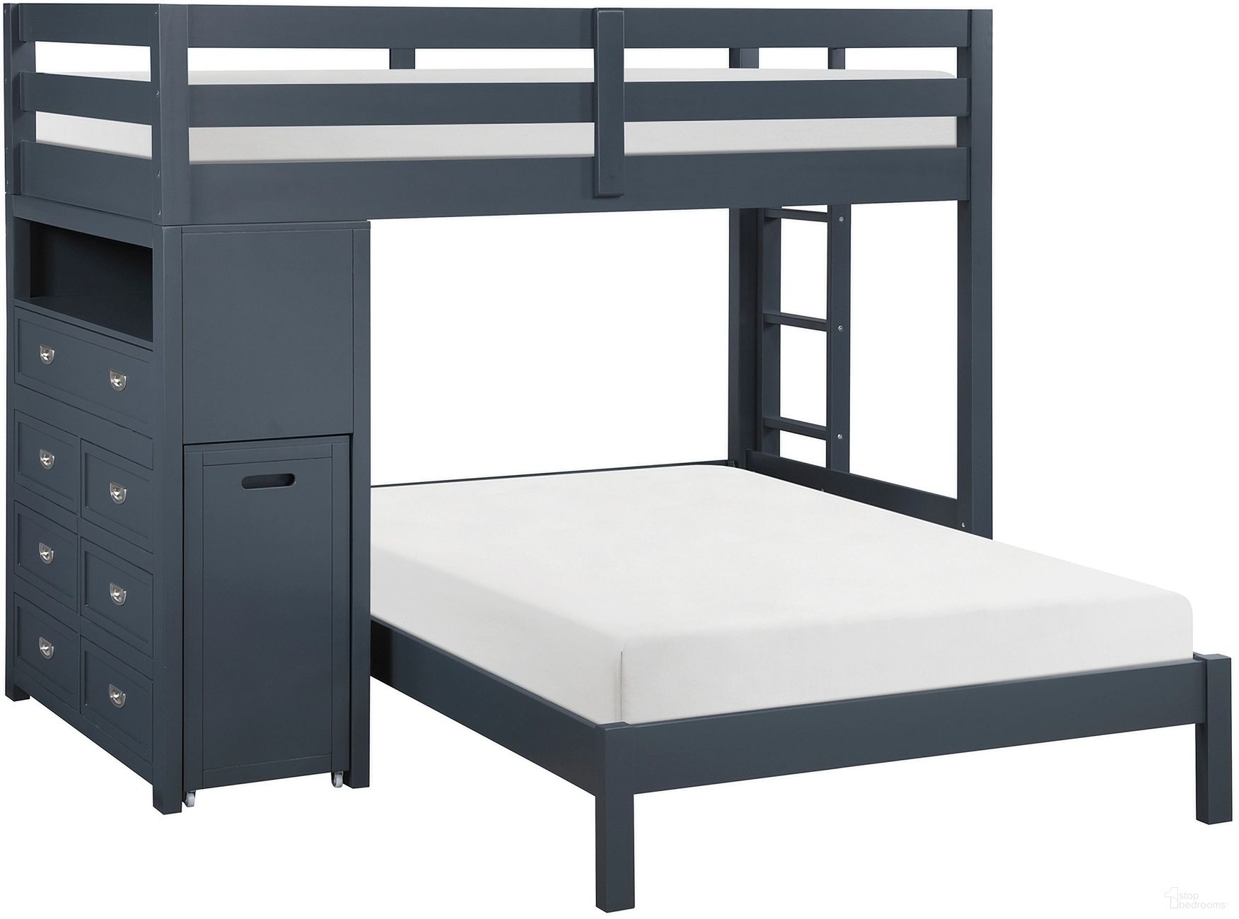 The appearance of Sloane Twin over Full Loft Bunk Bed with Chest and Hidden Desk In Blue designed by Homelegance in the traditional interior design. This blue piece of furniture was selected by 1StopBedrooms from Sloane Collection to add a touch of cosiness and style into your home. Sku: B2024BULTF-1;B2024BULTF-3;B2024BULTF-CH;B2024BULTF-SL;B2024BULTF-BF1;B2024BULTF-BF3. Bed Type: Bunk Bed. Material: Wood. Bed Size: Twin Over Full.