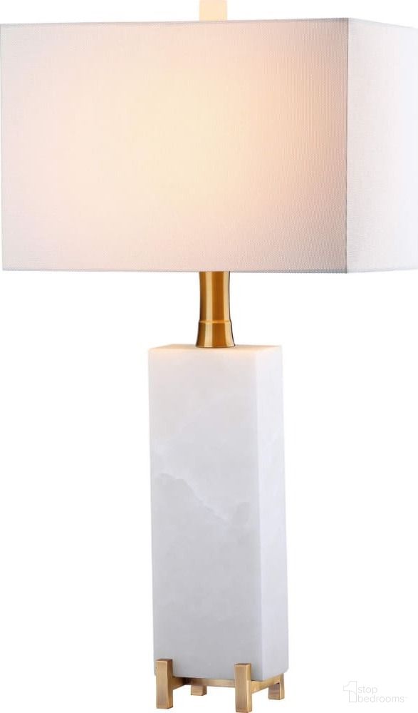 The appearance of Sloane White/Brass Gold Alabaster Table Lamp designed by Safavieh in the modern / contemporary interior design. This white piece of furniture was selected by 1StopBedrooms from Sloane Collection to add a touch of cosiness and style into your home. Sku: TBL4065A. Material: Brass.