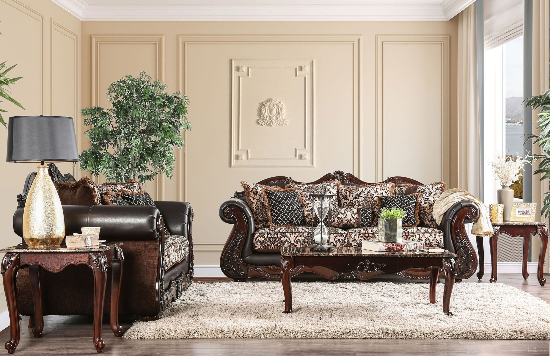 The appearance of Jamael Brown Living Room Set designed by Furniture of America in the traditional interior design. This brown piece of furniture was selected by 1StopBedrooms from Jamael Collection to add a touch of cosiness and style into your home. Sku: SM6405-SF;SM6405-LV. Material: Fabric.