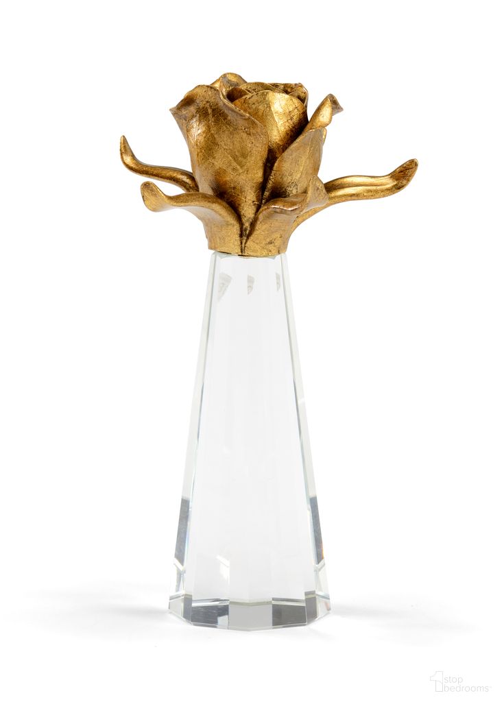 Small Rose On Stand In Clear and Gold