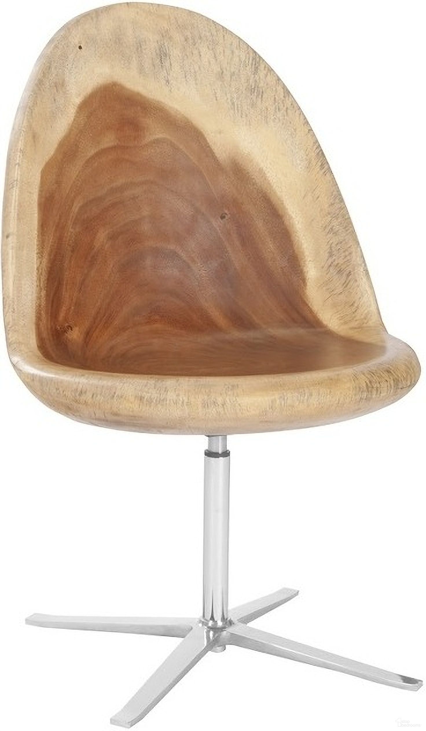 The appearance of Smoothed Swivel Chair with Chamcha Wood and Stainless Steel Base In Natural and Silver designed by Phillips Collection in the modern / contemporary interior design. This natural and silver piece of furniture was selected by 1StopBedrooms from to add a touch of cosiness and style into your home. Sku: TH100627. Material: Solid Wood.