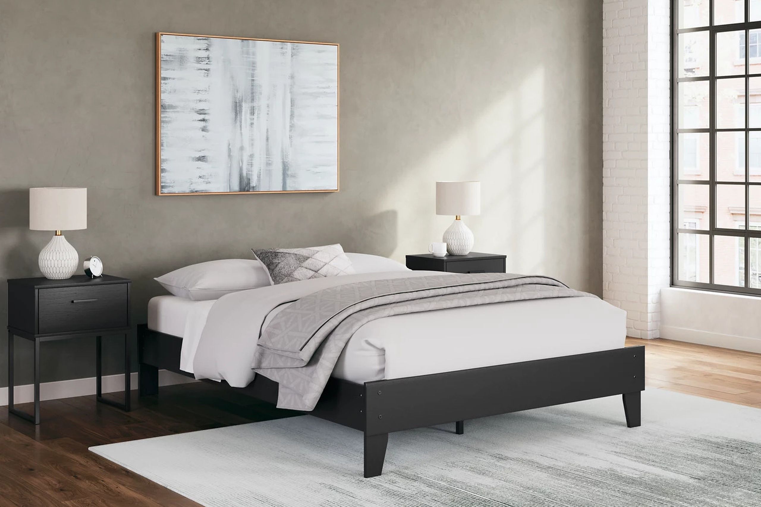 The appearance of Socalle Platform Bedroom Set In Black designed by Signature Design by Ashley in the transitional interior design. This black piece of furniture was selected by 1StopBedrooms from Socalle Collection to add a touch of cosiness and style into your home. Sku: EB1865-113;EB1865-291. Bed Type: Platform Bed. Material: Wood. Bed Size: Queen.