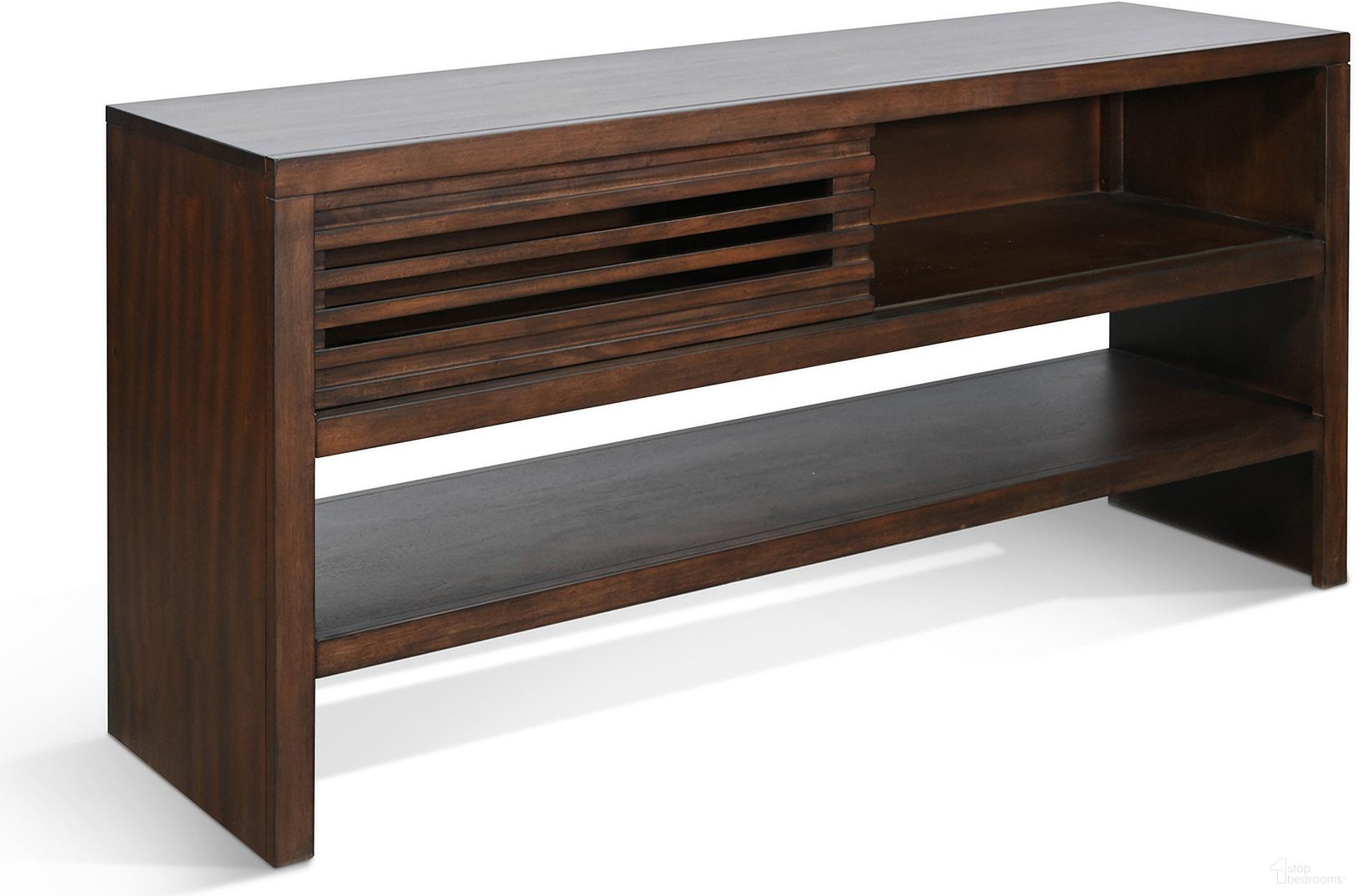 The appearance of Sofa Table with Sliding Door In Coffee Bean designed by Sunny Designs in the modern / contemporary interior design. This coffee bean piece of furniture  was selected by 1StopBedrooms from 3192 Collection to add a touch of cosiness and style into your home. Sku: 3192CB-S. Material: Solid Wood.
