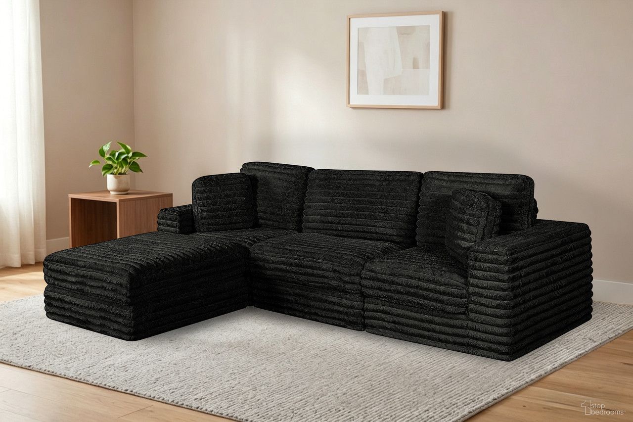 The appearance of Sofia 4-Piece Compressed Sectional In Black designed by Best Quality Furniture in the glam interior design. This black piece of furniture  was selected by 1StopBedrooms from Sofia Collection to add a touch of cosiness and style into your home. Sku: SE822-CC;SE822-CC;SE822-AC;SE822-OT. Material: Faux Fur.