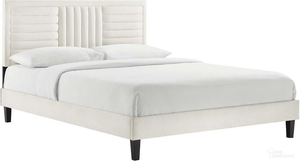 Sofia Channel Tufted Performance Velvet Full Platform Bed In White MOD-7003-WHI