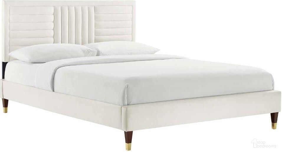 Sofia Channel Tufted Performance Velvet Queen Platform Bed In White MOD-6971-WHI