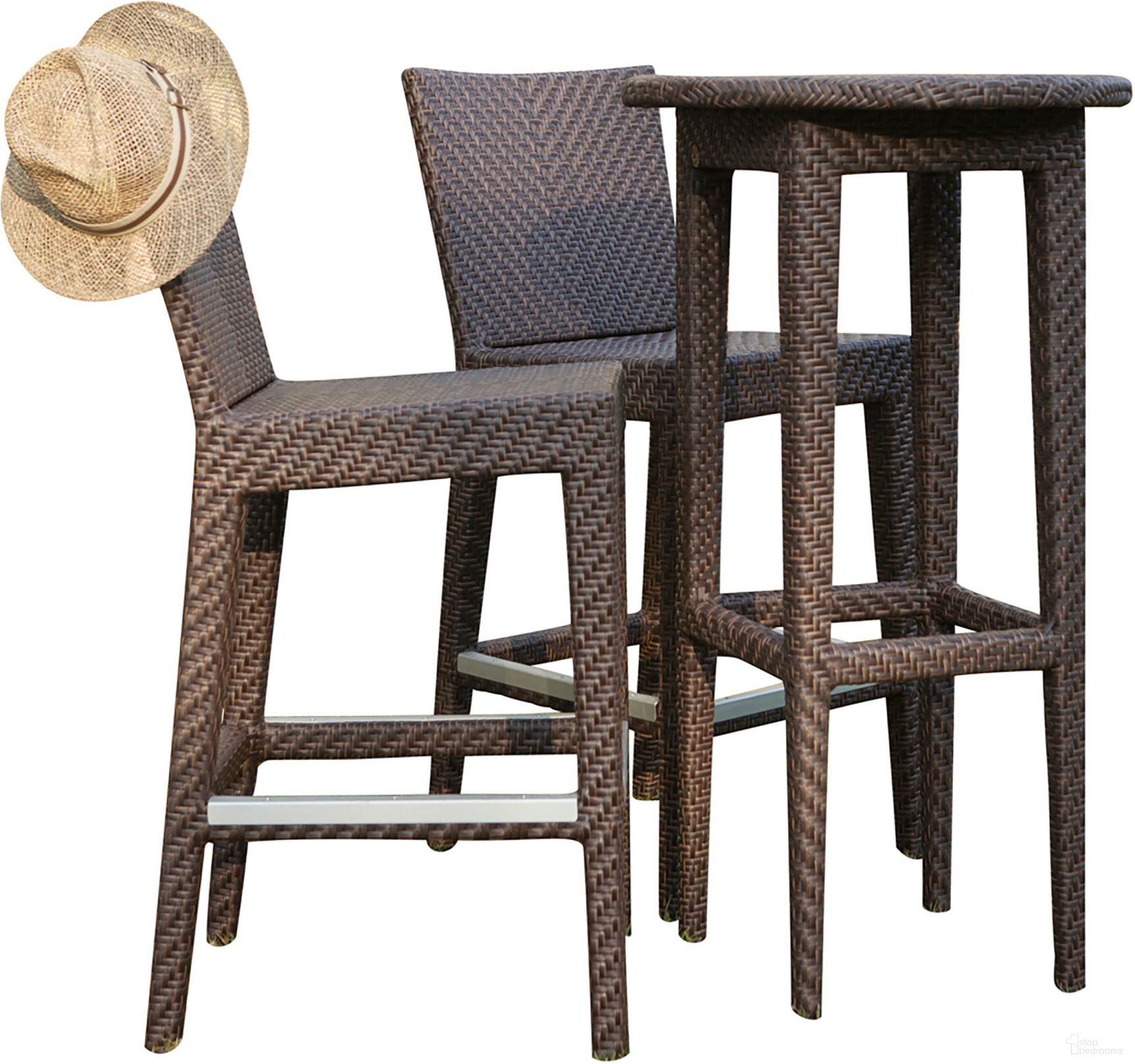 The appearance of Soho 3-Piece Pub and Barstool Set with Cushions In Brown designed by Pelican Reef in the modern / contemporary interior design. This brown piece of furniture was selected by 1StopBedrooms from Soho Collection to add a touch of cosiness and style into your home. Sku: 903-6185-JBP-3PP-CUSH. Material: Aluminum.