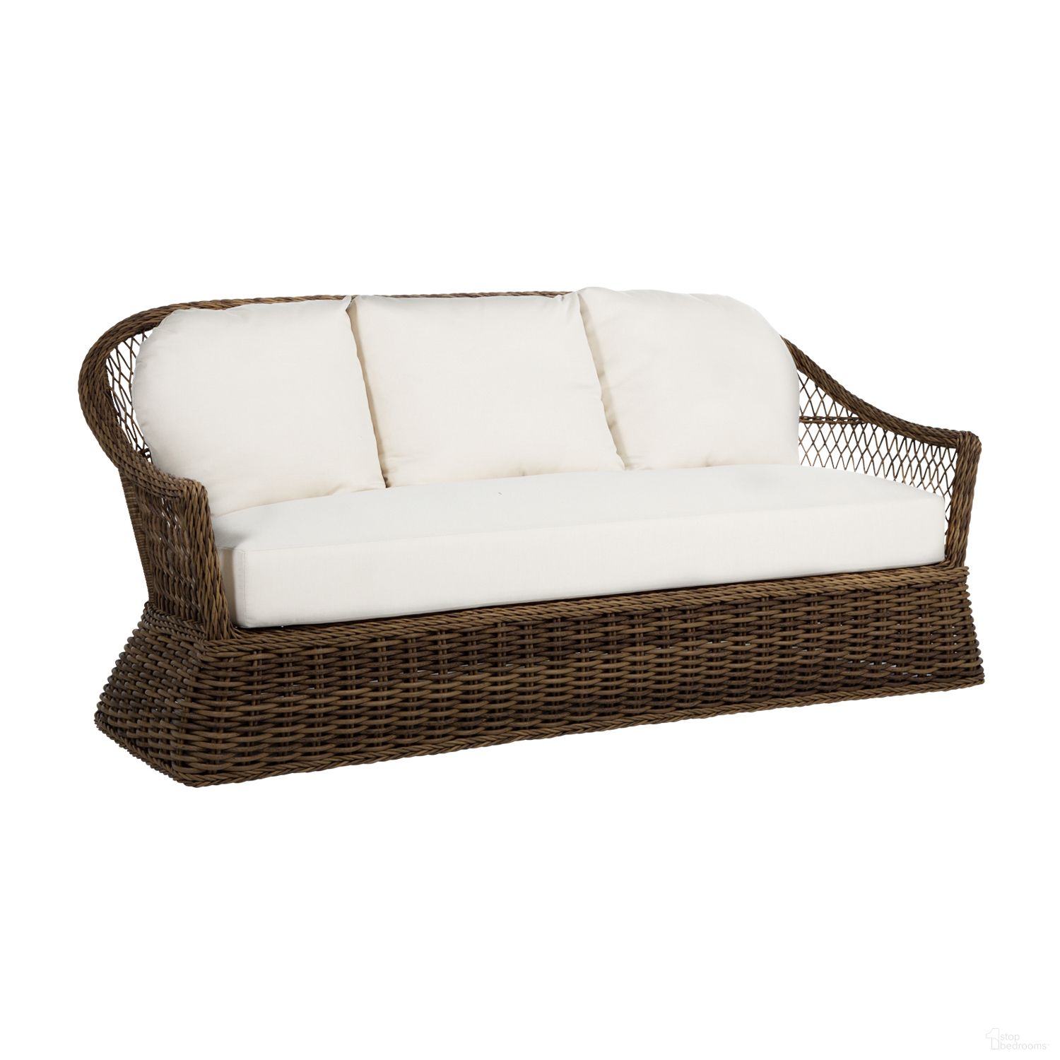 The appearance of Soho Woven Sofa In Avila Navy designed by Summer Classics in the transitional interior design. This avila navy piece of furniture was selected by 1StopBedrooms from Soho Collection to add a touch of cosiness and style into your home. Sku: 341383+C822P4947N. Material: Wicker.
