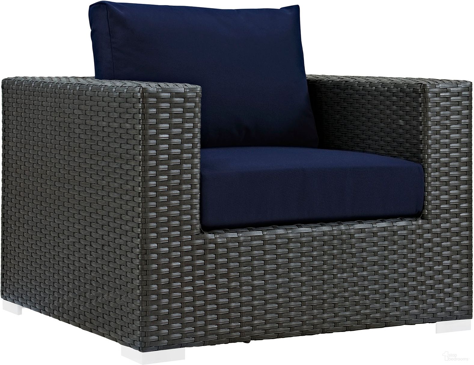 The appearance of Sojourn Canvas Navy Outdoor Patio Sunbrella Arm Chair designed by Modway in the modern / contemporary interior design. This canvas navy piece of furniture  was selected by 1StopBedrooms from Sojourn Collection to add a touch of cosiness and style into your home. Sku: EEI-1850-CHC-NAV. Material: Steel.