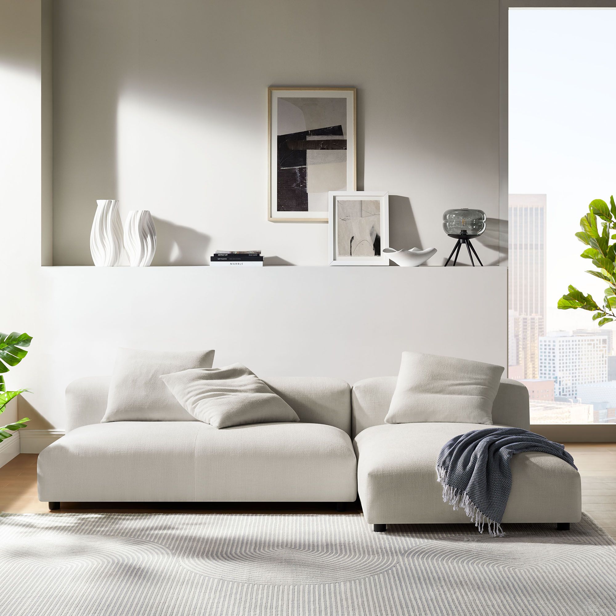 Solace 2-Piece Modular Upholstered Fabric Sectional Sofa With Chaise In Salt