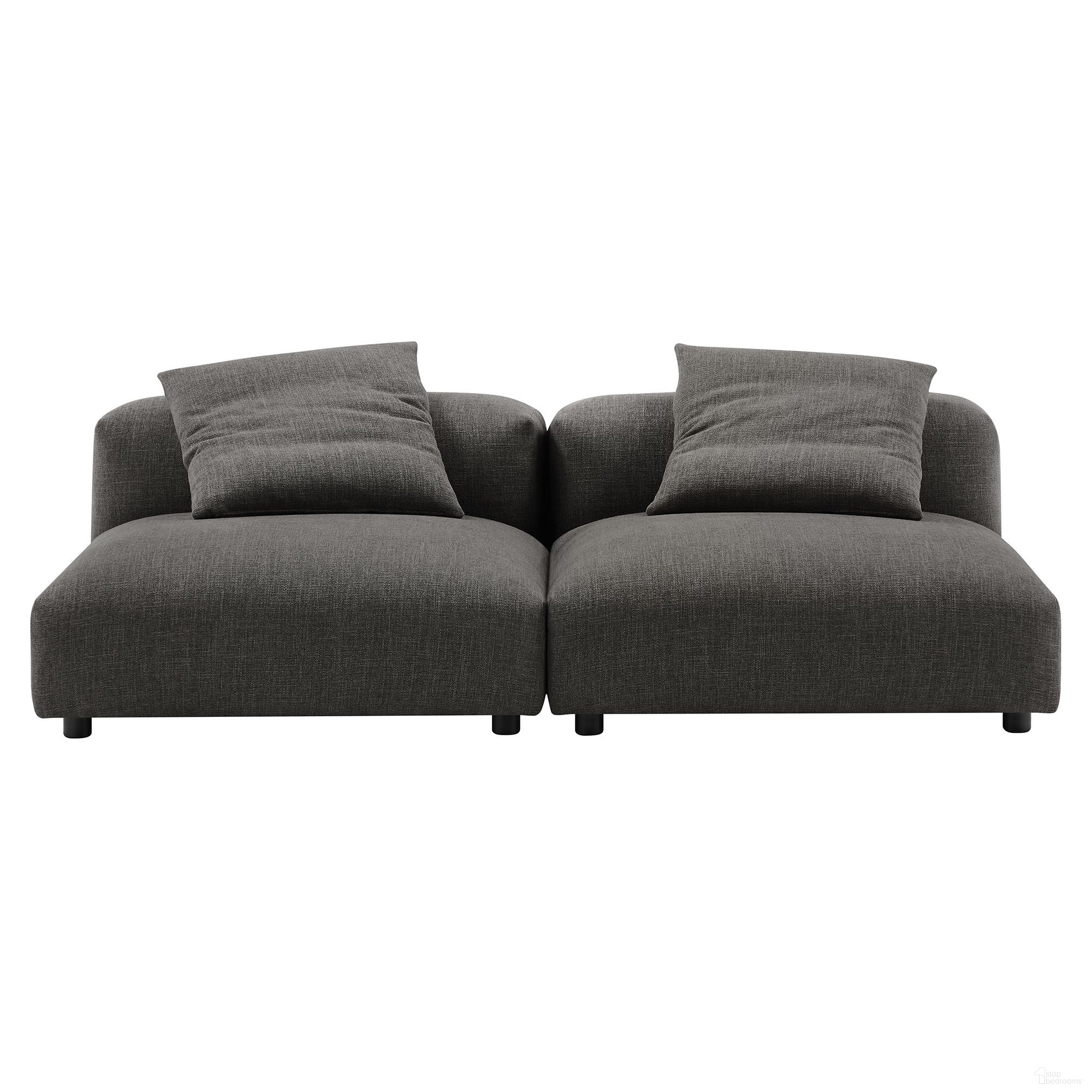 The appearance of Solace 2-Piece Modular Upholstered Fabric Sofa In Charcoal designed by Modway in the modern / contemporary interior design. This charcoal piece of furniture  was selected by 1StopBedrooms from Solace Collection to add a touch of cosiness and style into your home. Sku: EEI-6885-CHA;EEI-6885-CHA. Material: Fabric.
