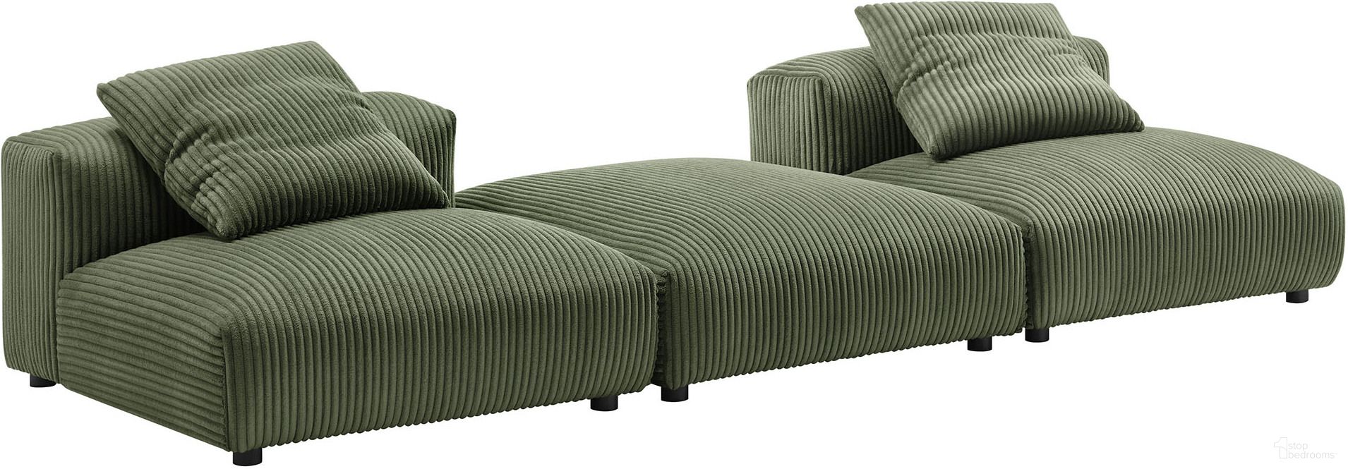 The appearance of Solace 3-Piece Modular Corduroy Upholstered Sectional Sofa In Fern designed by Modway in the modern / contemporary interior design. This fern piece of furniture was selected by 1StopBedrooms from Solace Collection to add a touch of cosiness and style into your home. Sku: EEI-6884-FRN;EEI-6888-FRN;EEI-6884-FRN. Material: Corduroy.