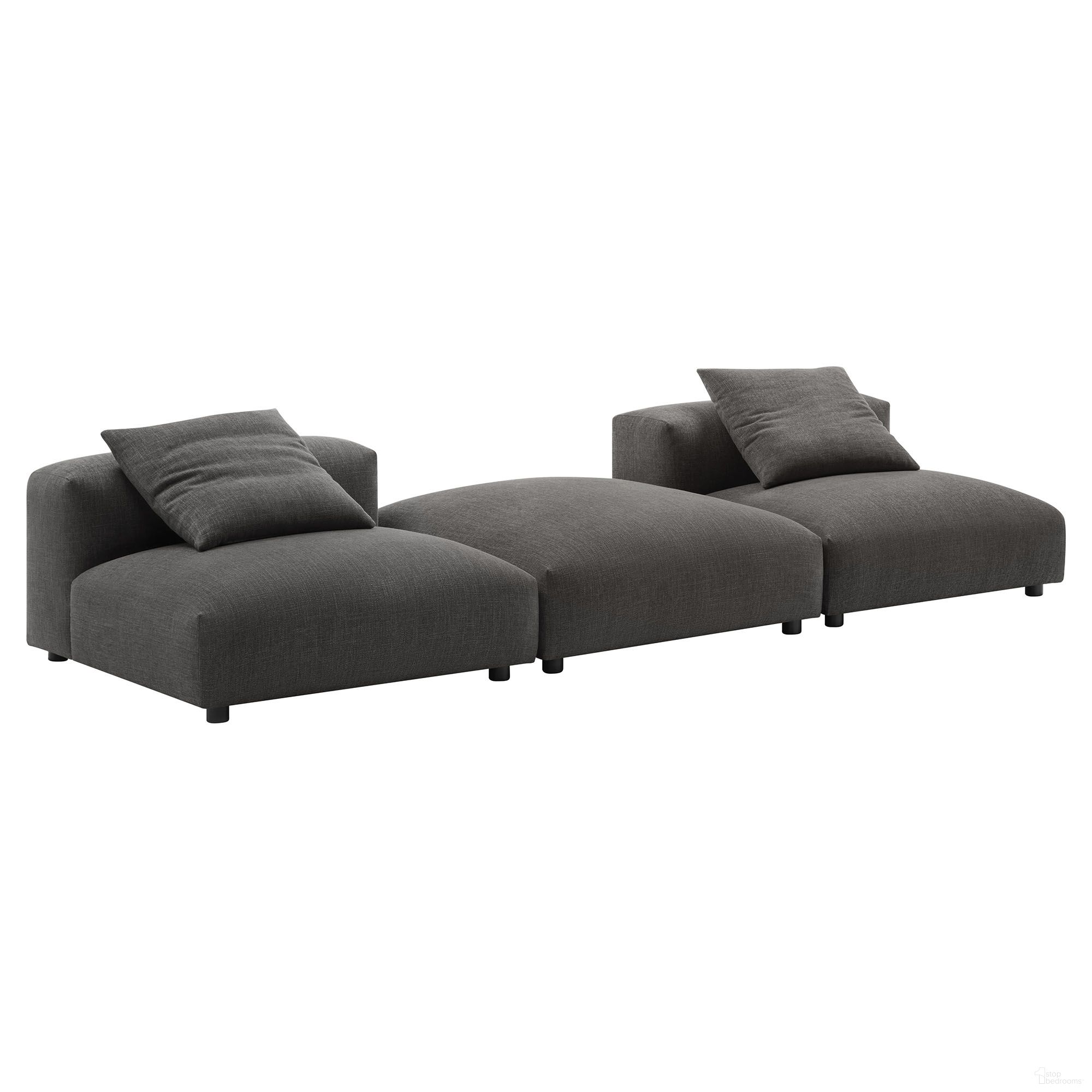 The appearance of Solace 3-Piece Modular Upholstered Fabric Sectional Sofa In Charcoal designed by Modway in the modern / contemporary interior design. This charcoal piece of furniture  was selected by 1StopBedrooms from Solace Collection to add a touch of cosiness and style into your home. Sku: EEI-6885-CHA;EEI-6889-CHA;EEI-6885-CHA. Material: Fabric.