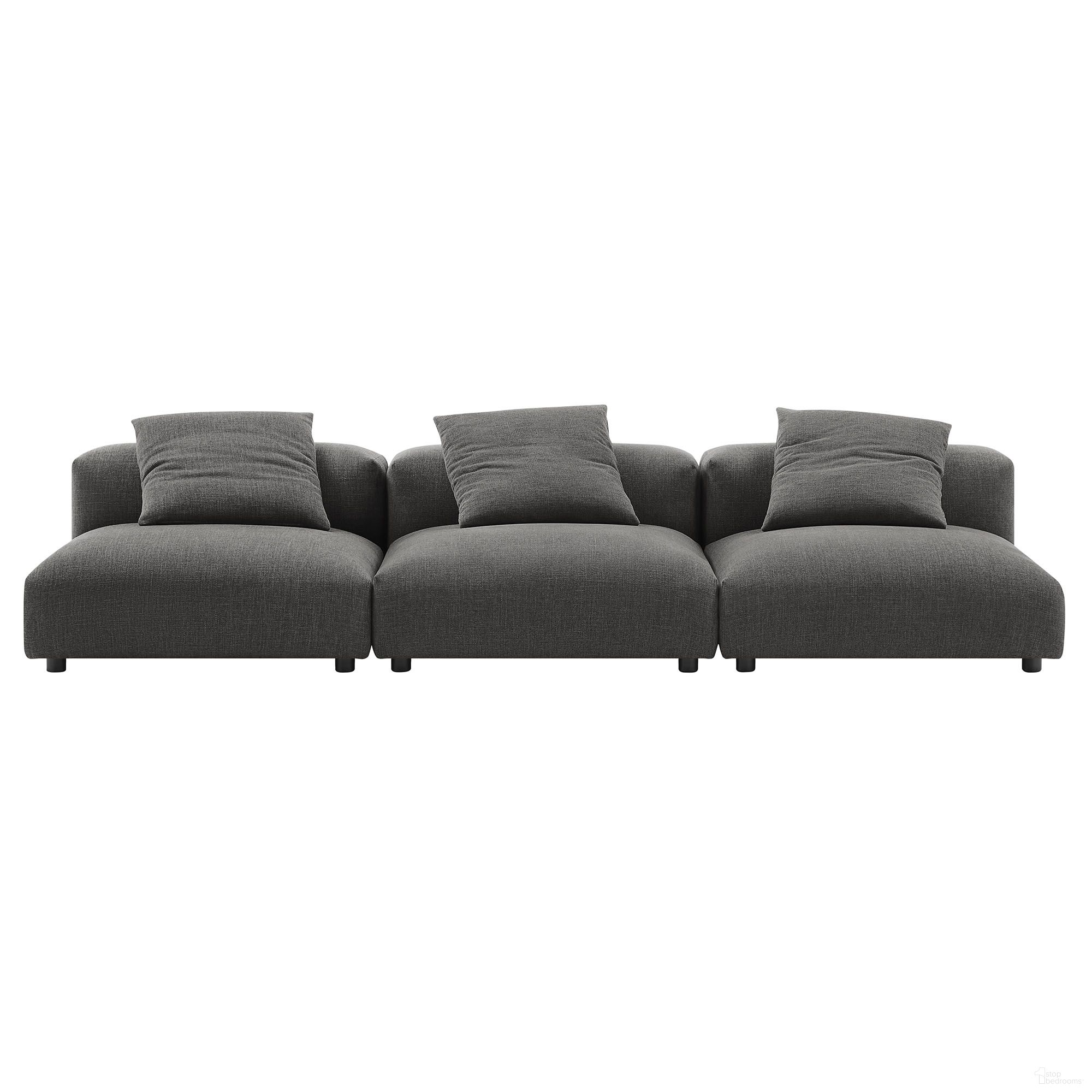 The appearance of Solace 3-Piece Modular Upholstered Fabric Sofa In Charcoal designed by Modway in the modern / contemporary interior design. This charcoal piece of furniture  was selected by 1StopBedrooms from Solace Collection to add a touch of cosiness and style into your home. Sku: EEI-6885-CHA;EEI-6885-CHA;EEI-6885-CHA. Material: Fabric.