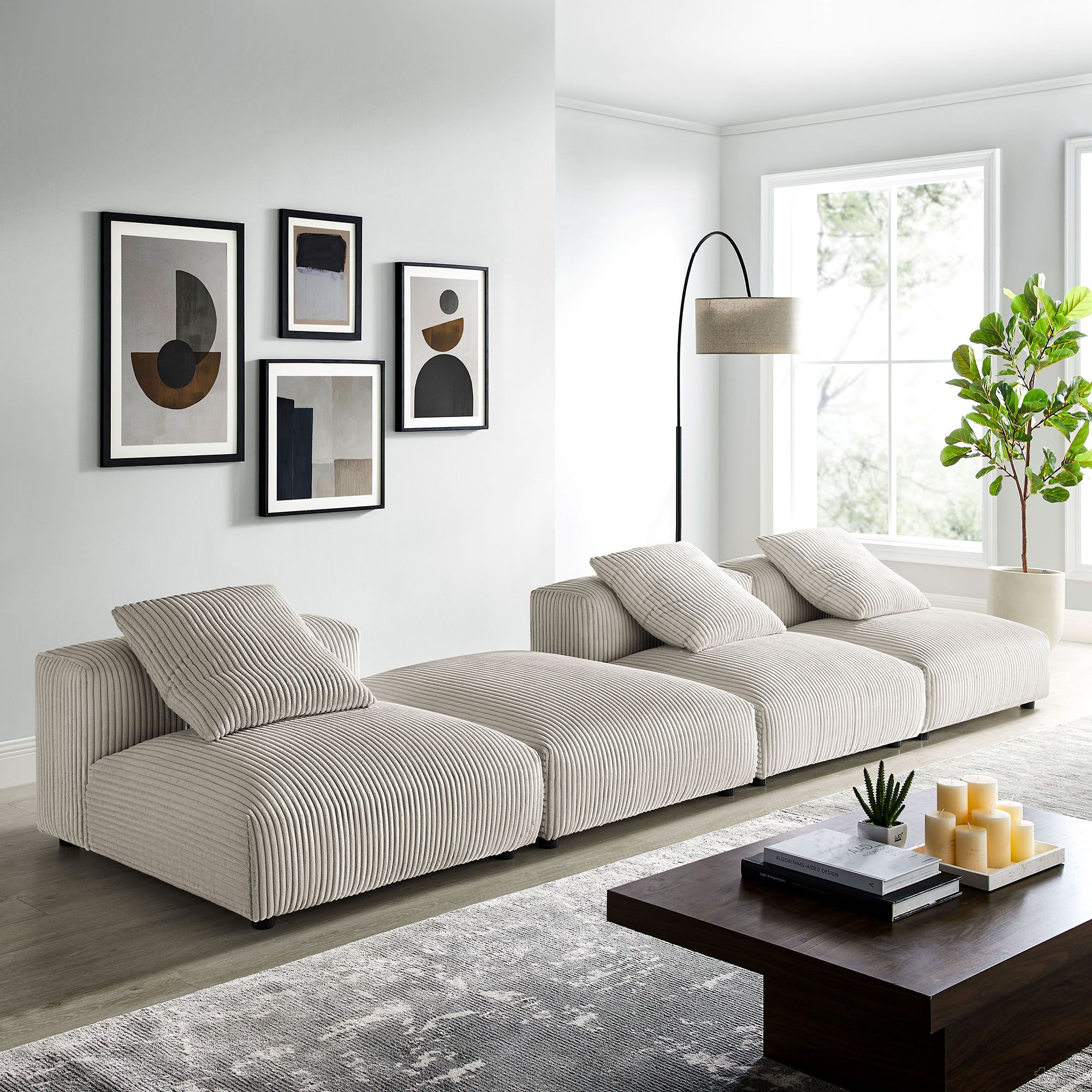 The appearance of Solace 4-Piece Modular Corduroy Upholstered Sectional Sofa In Almond designed by Modway in the modern / contemporary interior design. This almond piece of furniture was selected by 1StopBedrooms from Solace Collection to add a touch of cosiness and style into your home. Sku: EEI-6884-ALM;EEI-6888-ALM;EEI-6884-ALM;EEI-6884-ALM. Material: Corduroy.