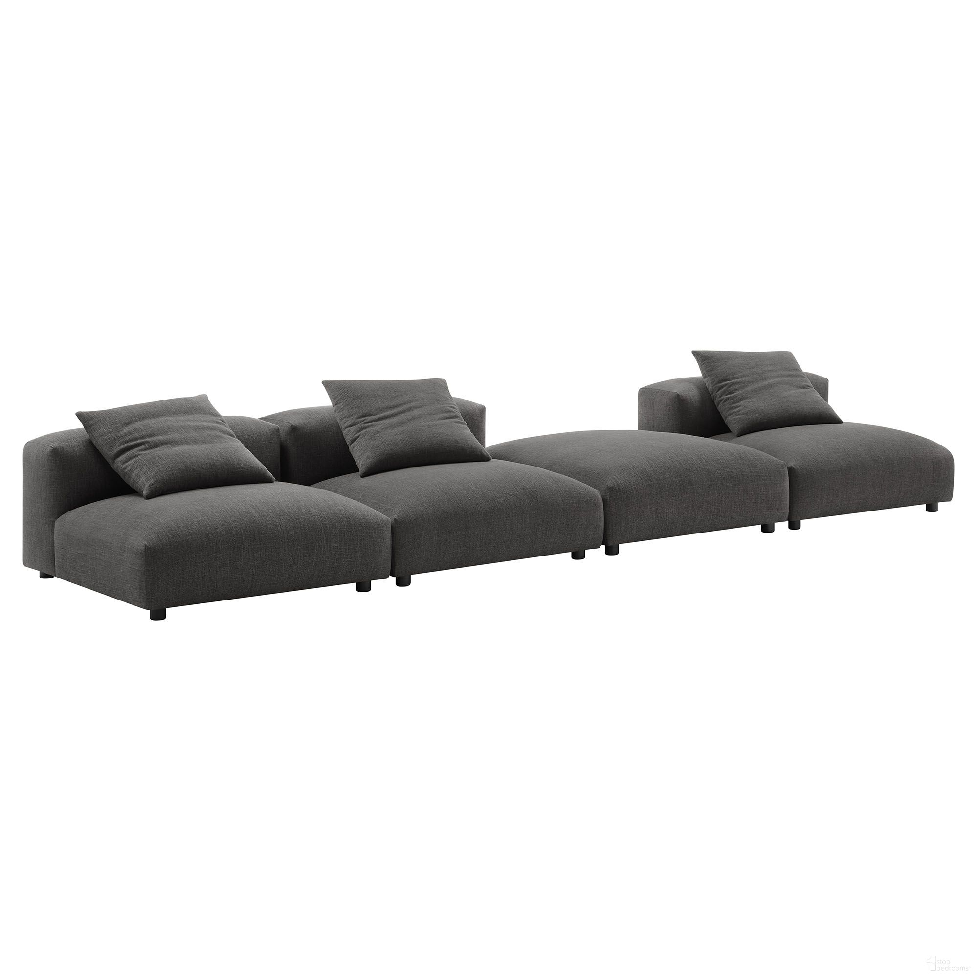 The appearance of Solace 4-Piece Modular Upholstered Fabric Sectional Sofa In Charcoal designed by Modway in the modern / contemporary interior design. This charcoal piece of furniture  was selected by 1StopBedrooms from Solace Collection to add a touch of cosiness and style into your home. Sku: EEI-6885-CHA;EEI-6889-CHA;EEI-6885-CHA;EEI-6885-CHA. Material: Fabric.