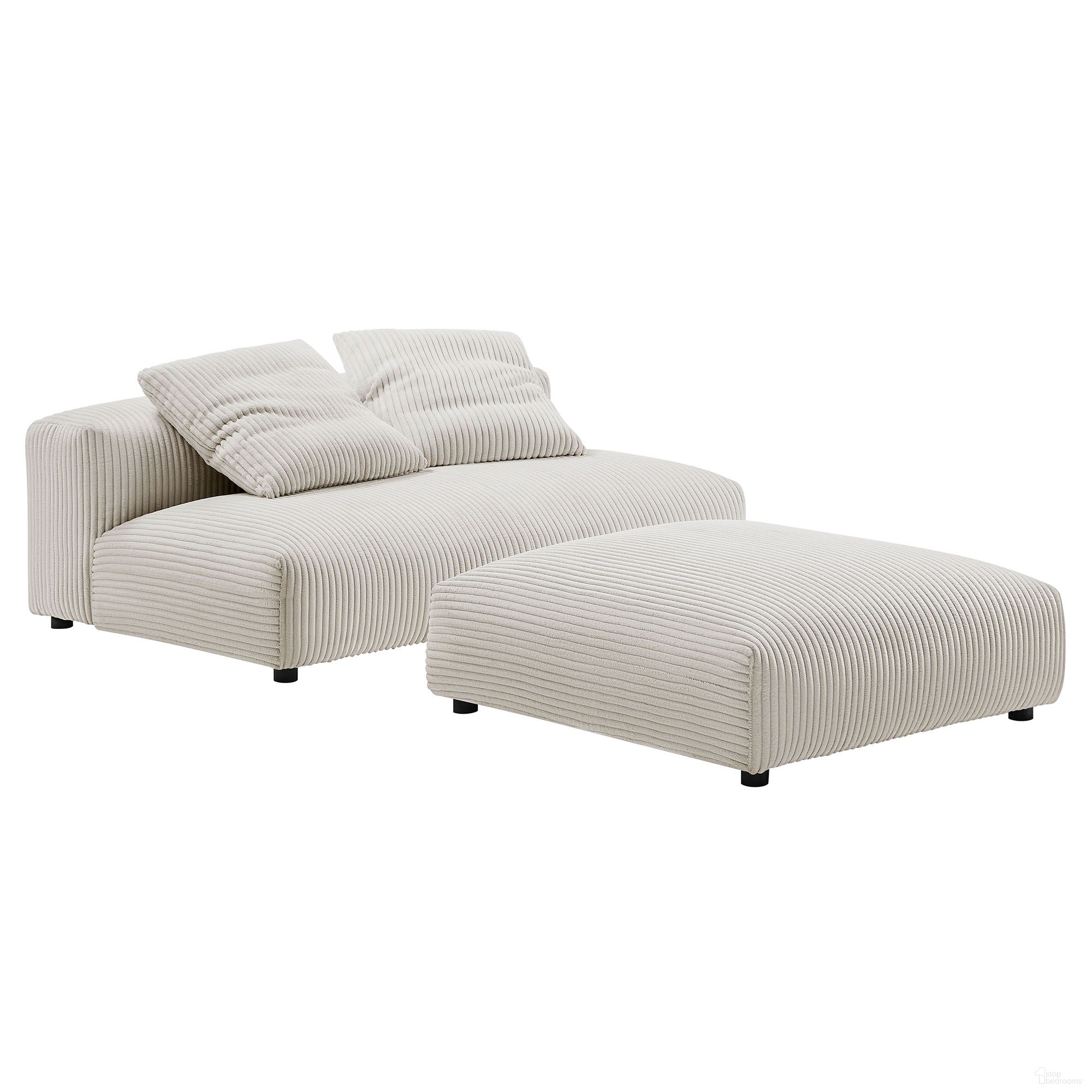 The appearance of Solace Modular Corduroy Upholstered Armless Loveseat and Ottoman Set In Almond designed by Modway in the modern / contemporary interior design. This almond piece of furniture  was selected by 1StopBedrooms from Solace Collection to add a touch of cosiness and style into your home. Sku: EEI-6888-ALM;EEI-6890-ALM. Material: Upholstered.