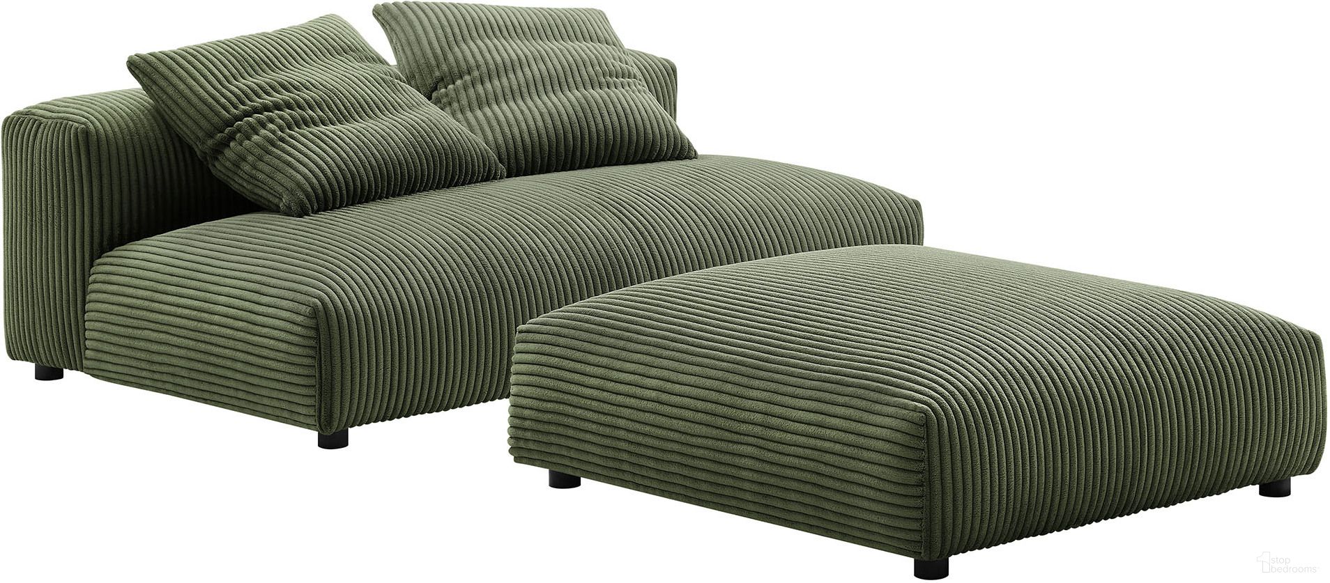 The appearance of Solace Modular Corduroy Upholstered Armless Loveseat and Ottoman Set In Fern designed by Modway in the modern / contemporary interior design. This fern piece of furniture was selected by 1StopBedrooms from Solace Collection to add a touch of cosiness and style into your home. Sku: EEI-6888-FRN;EEI-6890-FRN. Material: Upholstered.