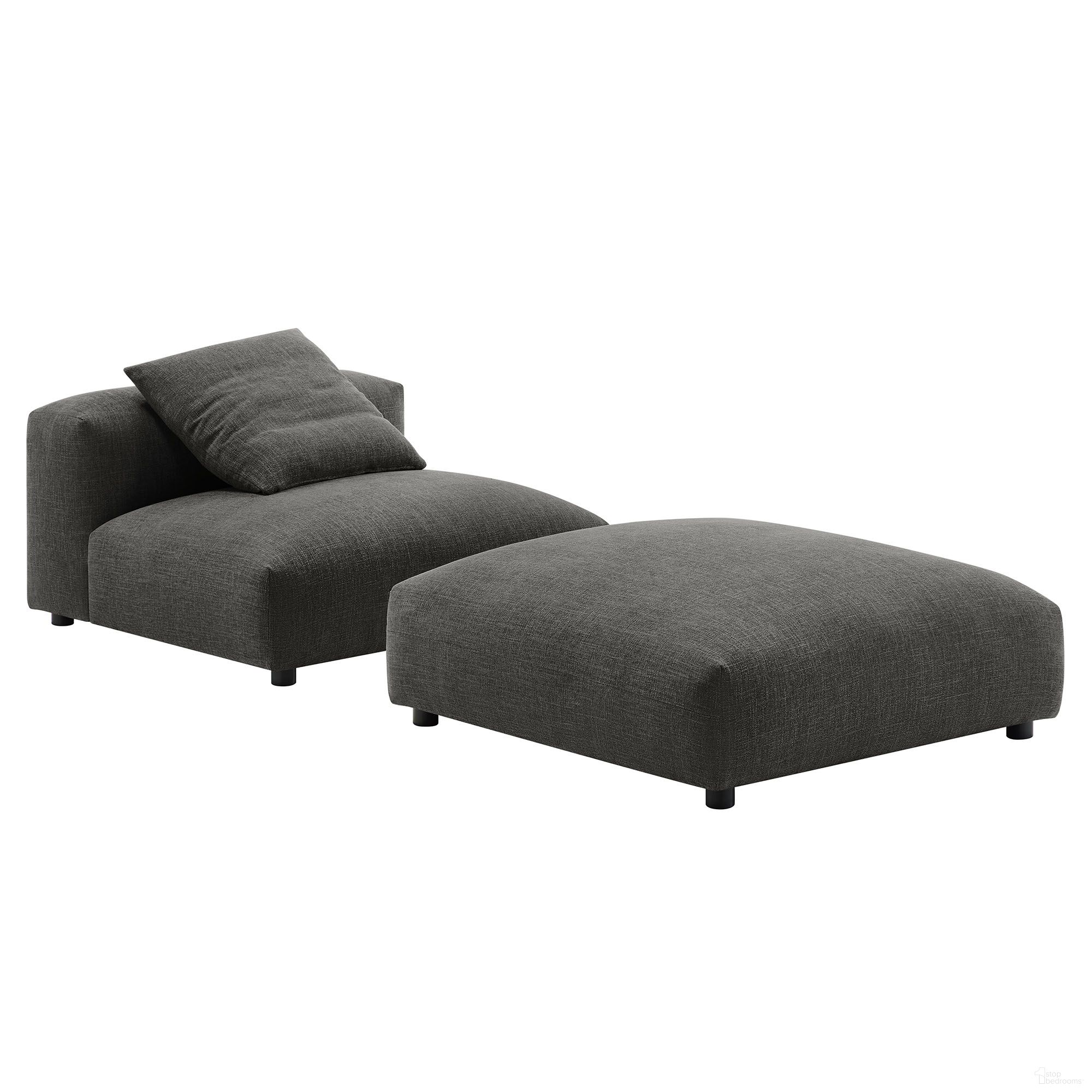 The appearance of Solace Modular Upholstered Fabric Armless Chair and Ottoman Set In Charcoal designed by Modway in the modern / contemporary interior design. This charcoal piece of furniture was selected by 1StopBedrooms from Solace Collection to add a touch of cosiness and style into your home. Sku: EEI-6885-CHA;EEI-6889-CHA. Material: Fabric.