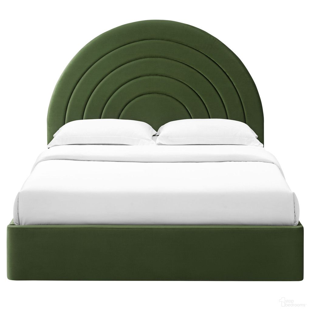 The appearance of Solana Arched Performance Velvet Full Platform Bed In Moss Green designed by Modway in the modern / contemporary interior design. This moss green piece of furniture  was selected by 1StopBedrooms from Solana Collection to add a touch of cosiness and style into your home. Sku: MOD-7166-MOG-1;MOD-7166-MOG-2. Bed Type: Platform Bed. Bed Size: Full. Material: Velvet.