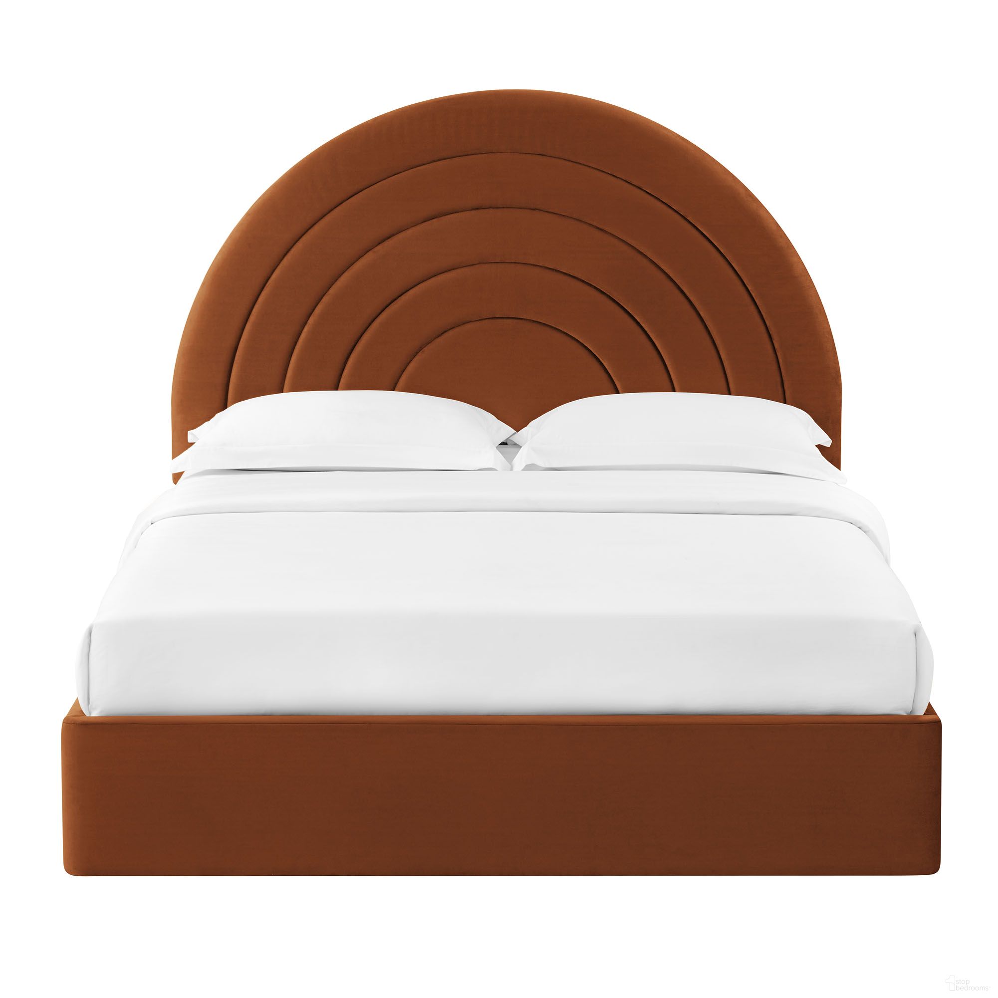 The appearance of Solana Arched Performance Velvet King Platform Bed In Rust designed by Modway in the modern / contemporary interior design. This rust piece of furniture  was selected by 1StopBedrooms from Solana Collection to add a touch of cosiness and style into your home. Sku: MOD-7168-RUS-1;MOD-7168-RUS-2. Bed Type: Platform Bed. Bed Size: King. Material: Velvet.