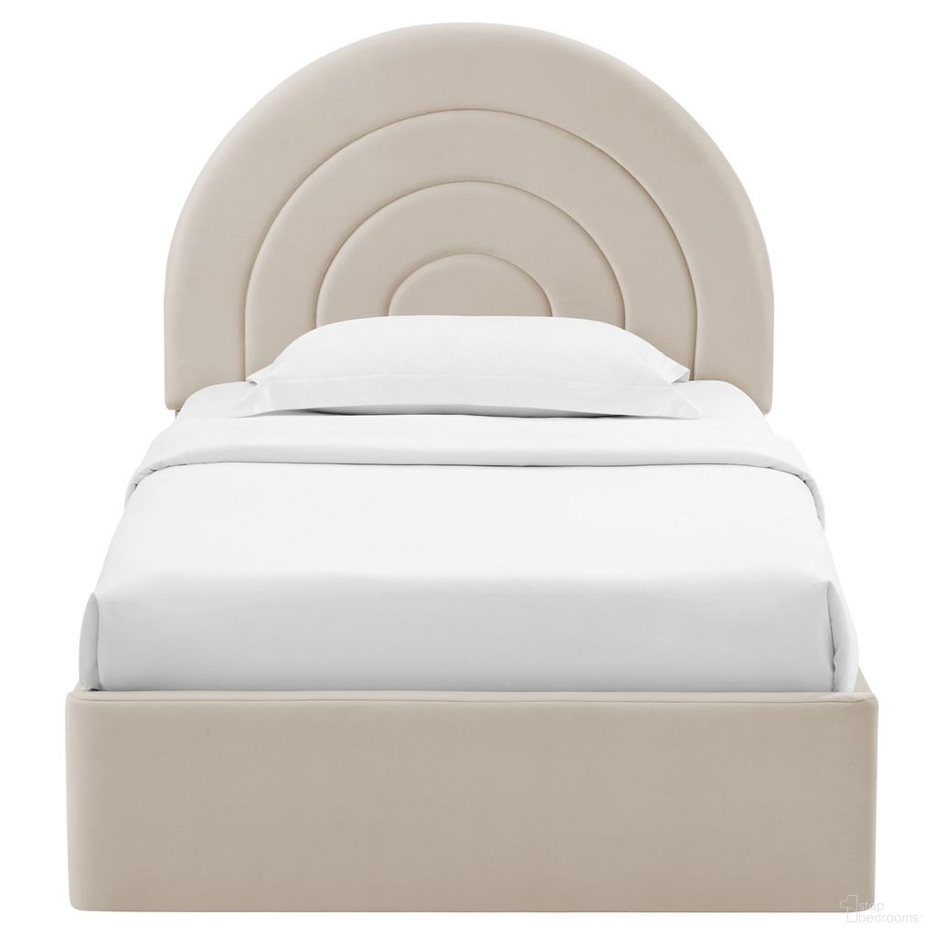 The appearance of Solana Arched Performance Velvet Twin Platform Bed In Almond designed by Modway in the modern / contemporary interior design. This almond piece of furniture  was selected by 1StopBedrooms from Solana Collection to add a touch of cosiness and style into your home. Sku: MOD-7165-ALM-1;MOD-7165-ALM-2. Bed Type: Platform Bed. Bed Size: Twin. Material: Velvet.