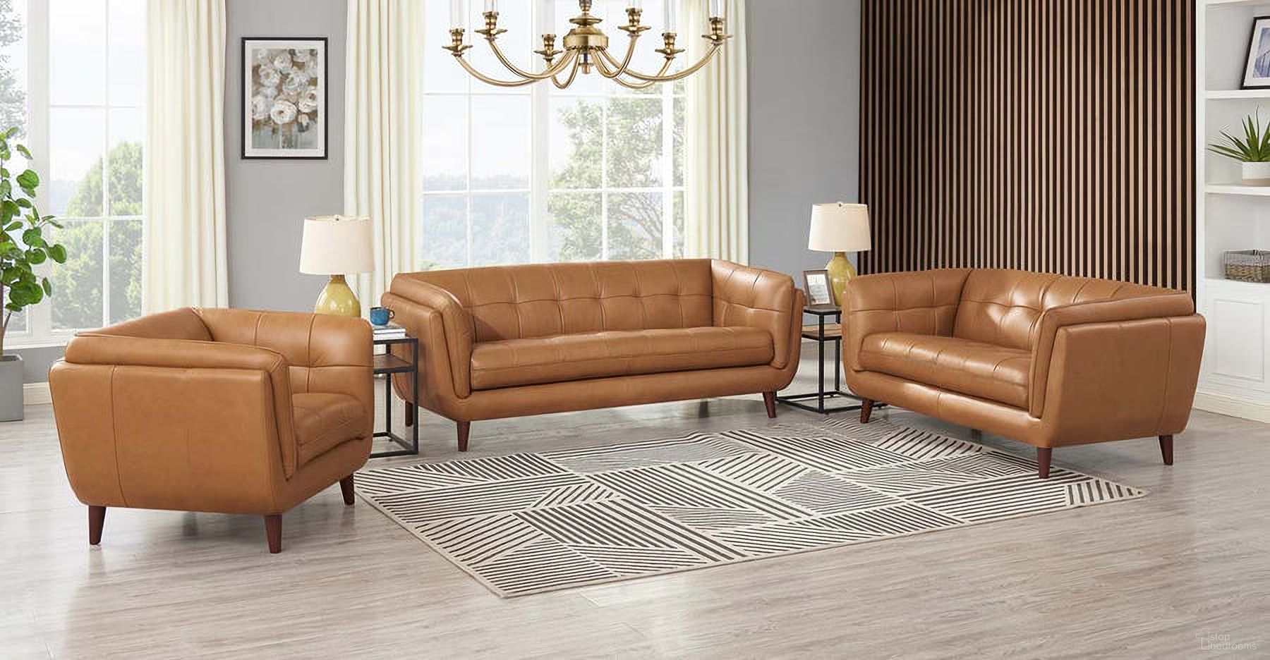 Solana Leather Living Room Set In Cinnamon Brown
