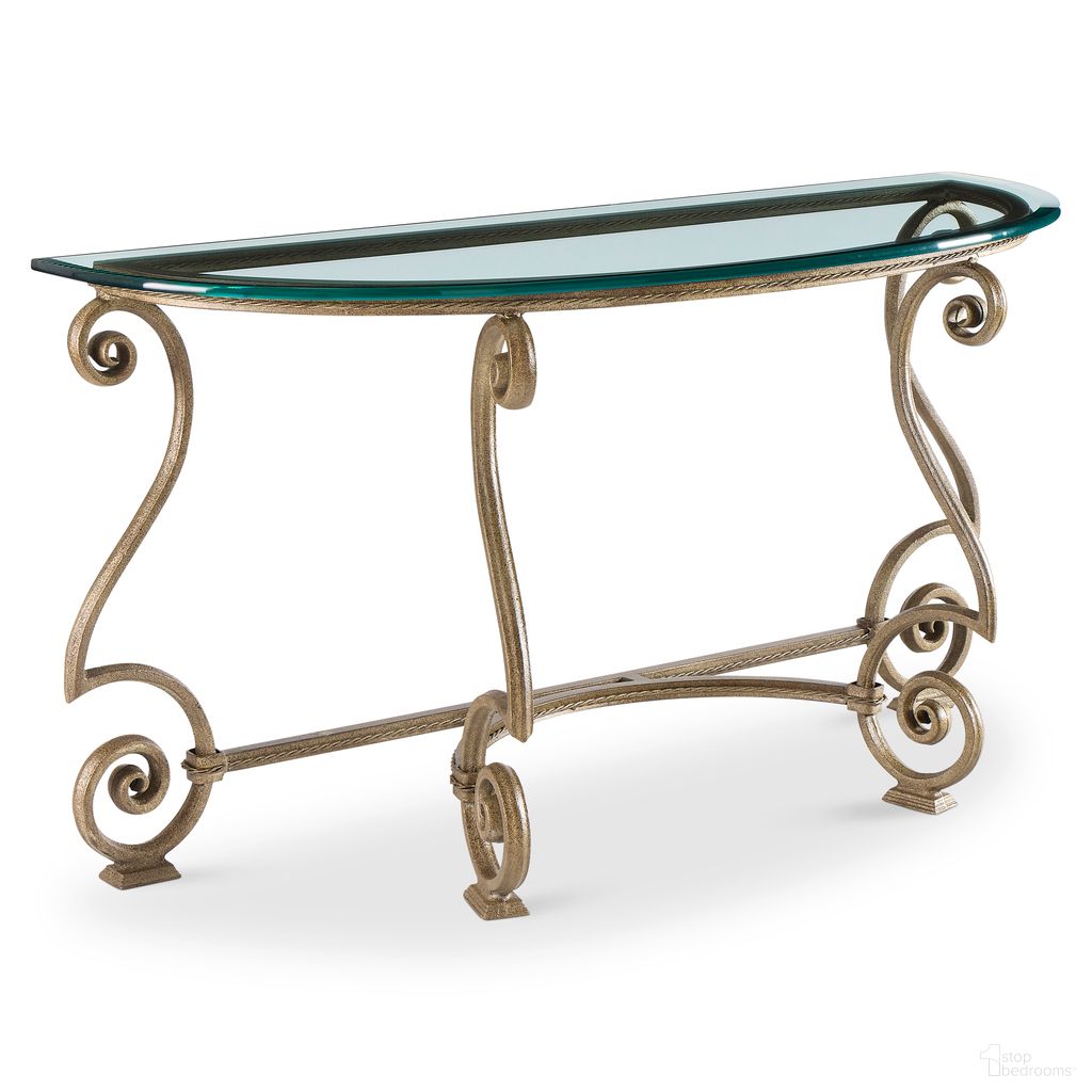 The appearance of Solano Console Table designed by Bernhardt in the transitional interior design. This aged bronze/clear piece of furniture was selected by 1StopBedrooms from Solano Collection to add a touch of cosiness and style into your home. Sku: 364912;364913. Material: Iron.